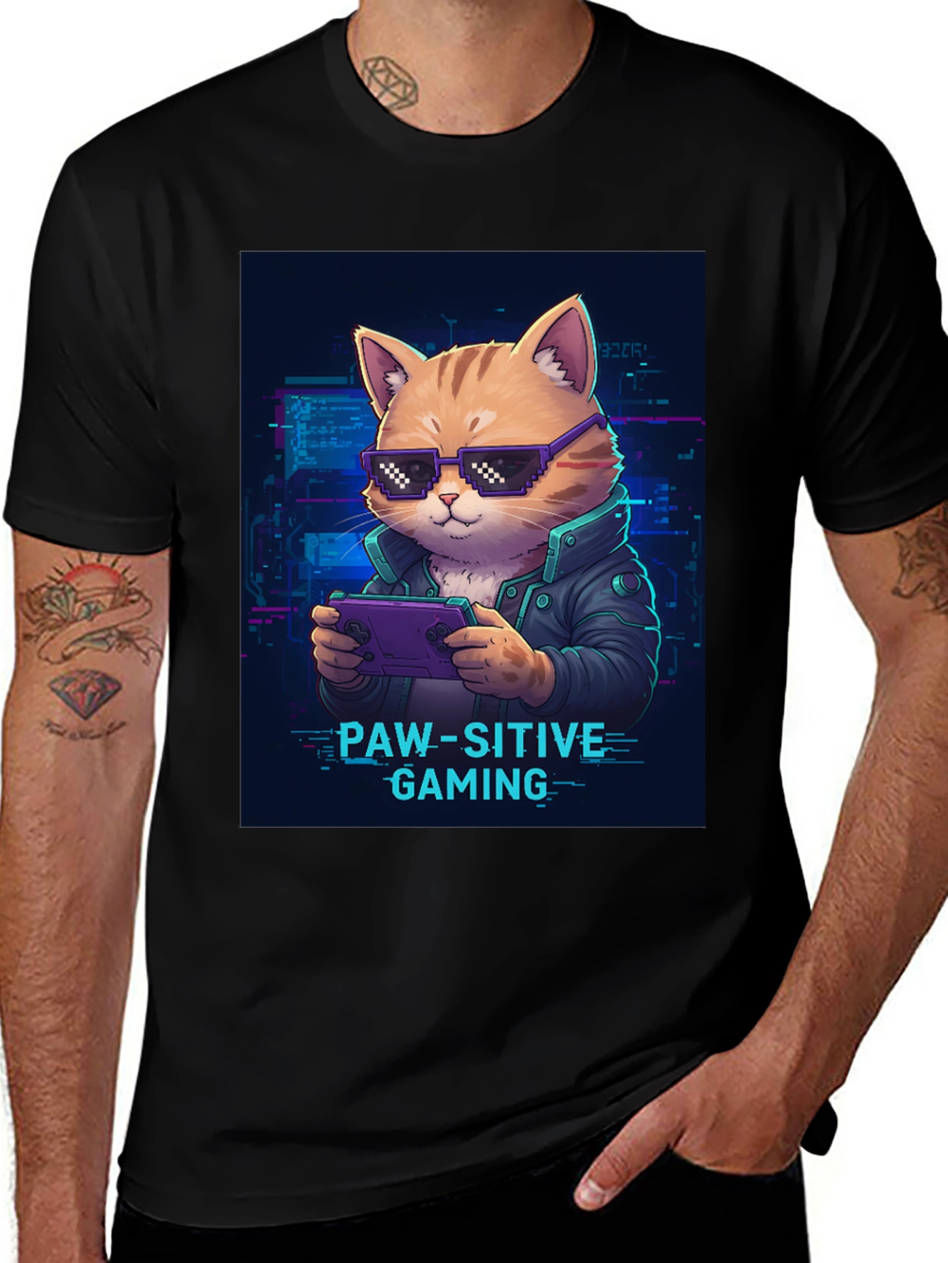 Variant 11 of Paw-sitive Gaming T-Shirt - Gamer Cat Tee