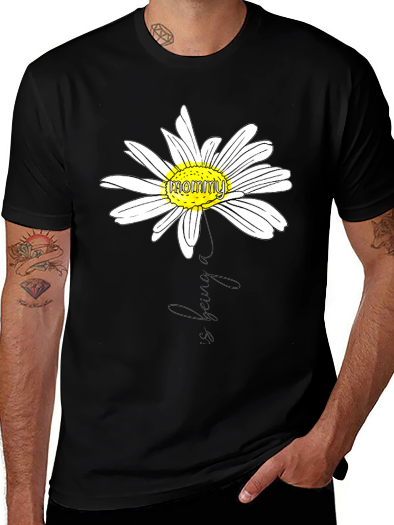 Variant 25 of Mommy Daisy Graphic T-Shirt - Black Casual Tee