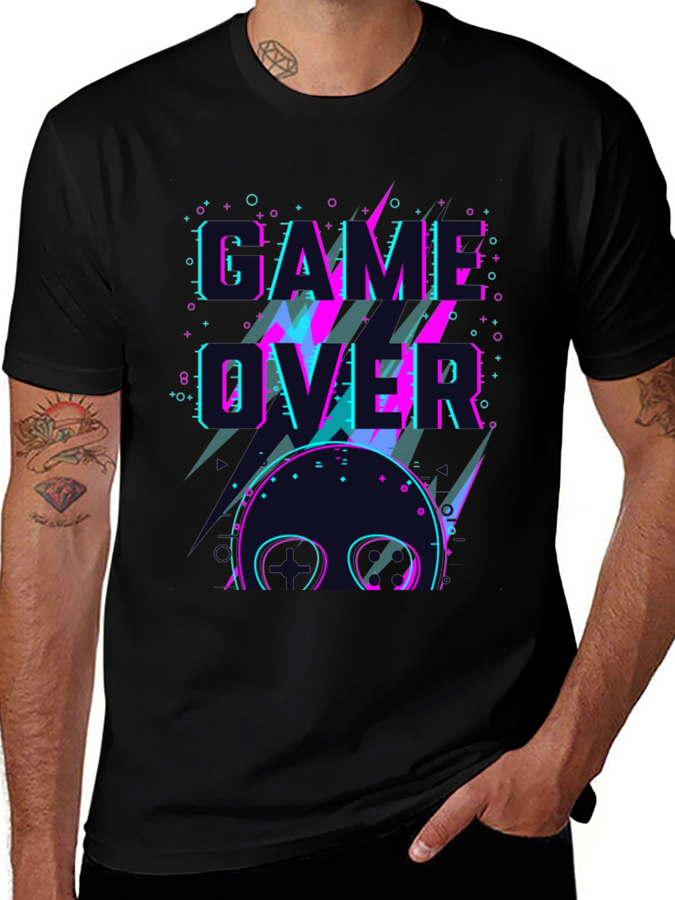 Variant 19 of Game Over Neon Graphic Black T-Shirt