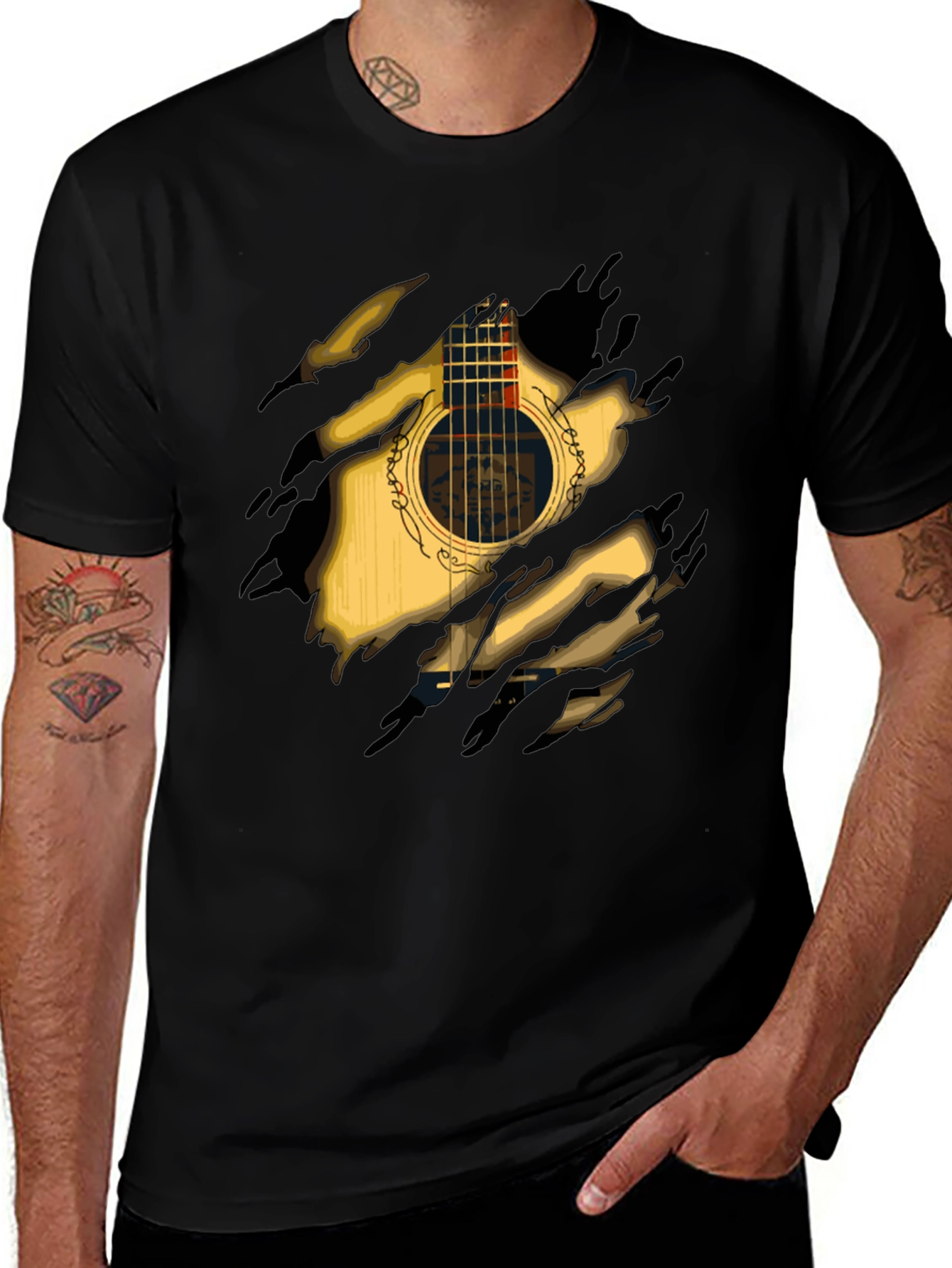 Guitar Ripped T-Shirt Cool Music Tee