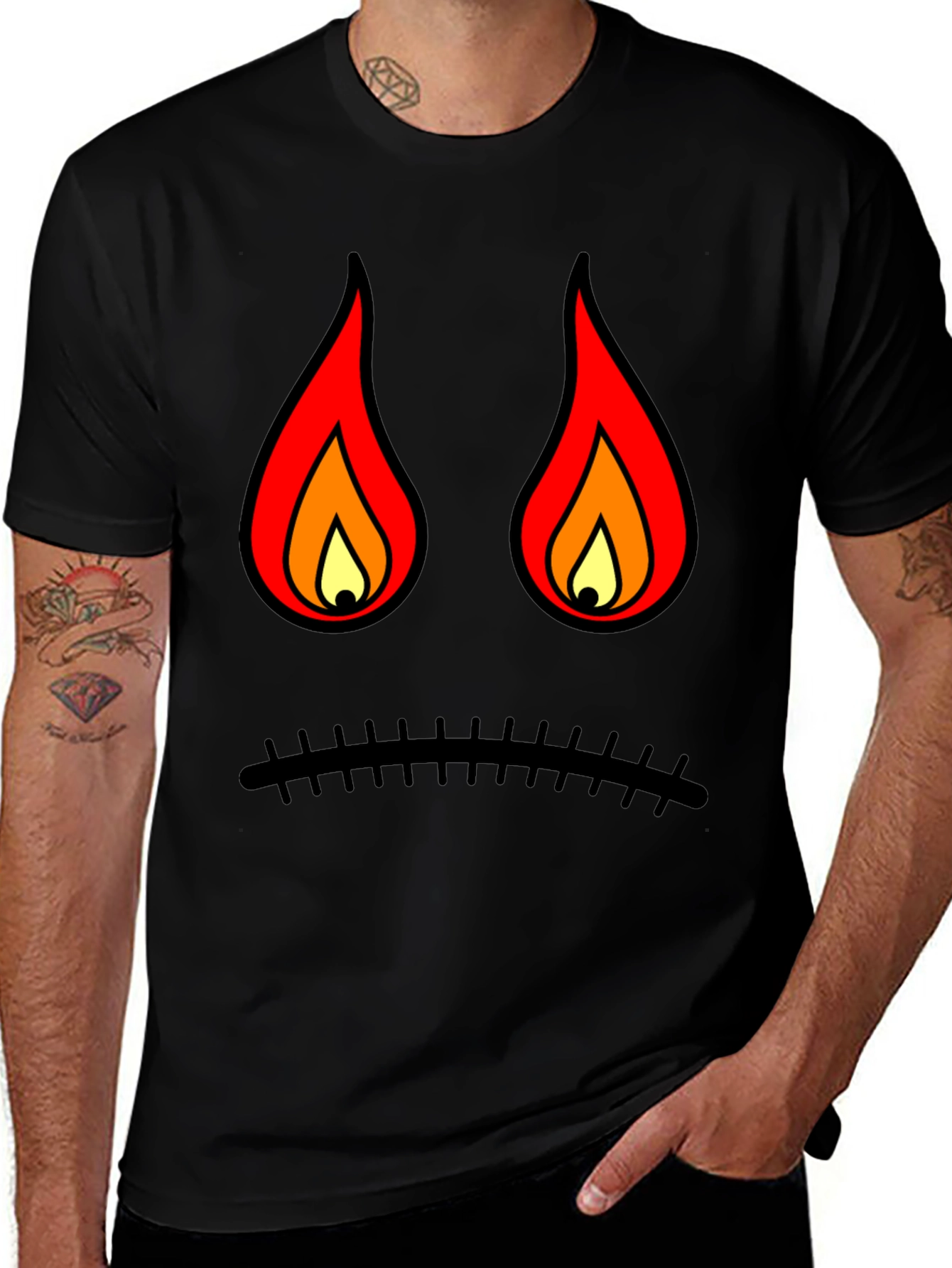 Variant 18 of Fiery Sad Face Black Graphic Tee