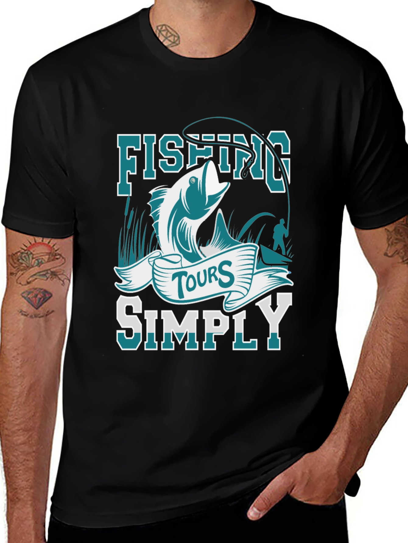 Variant 8 of Fishing Tours Simply Graphic Tee - Black Cotton T-Shirt