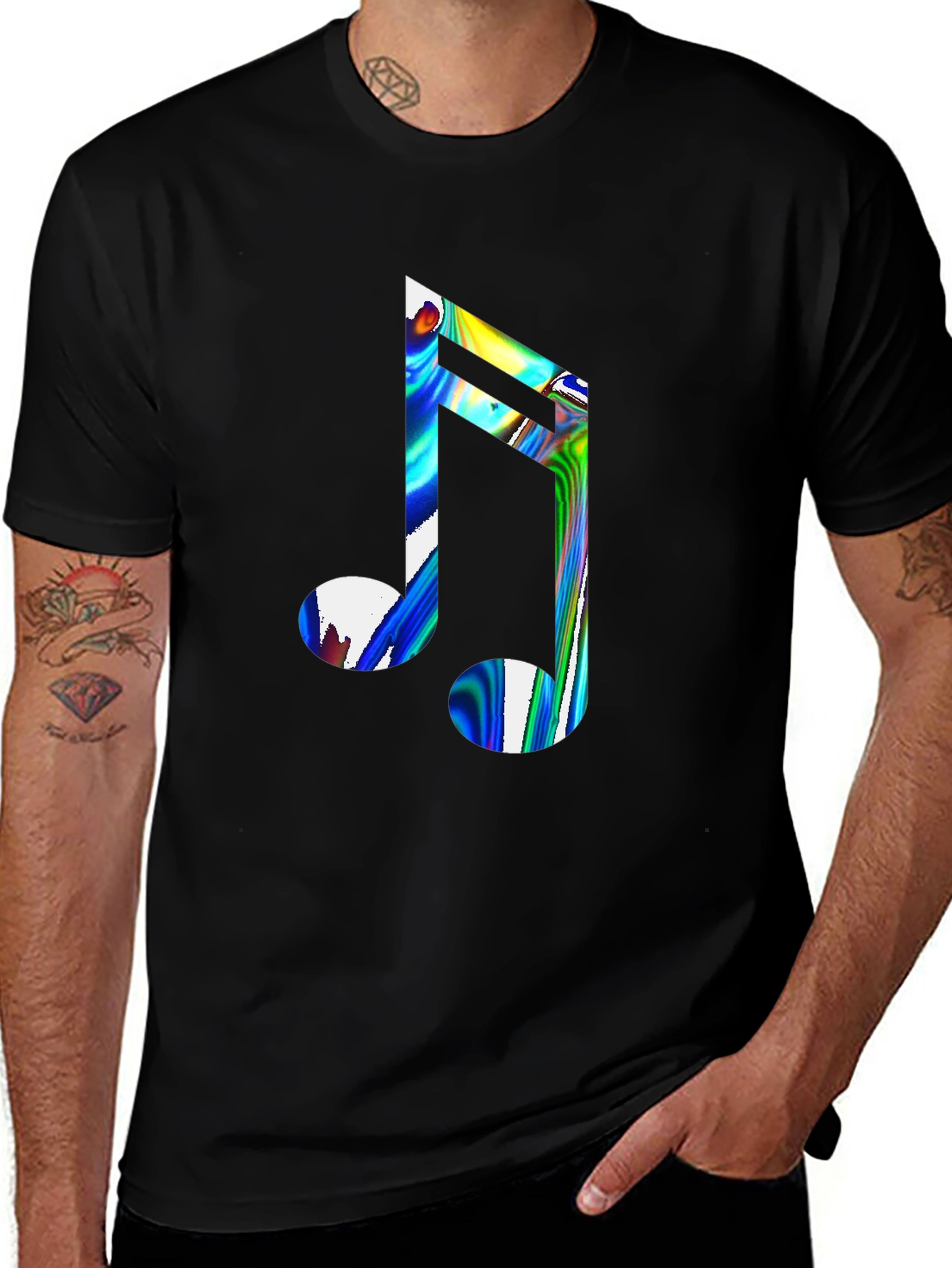 Variant 18 of Cool Music Note Graphic Black T-Shirt