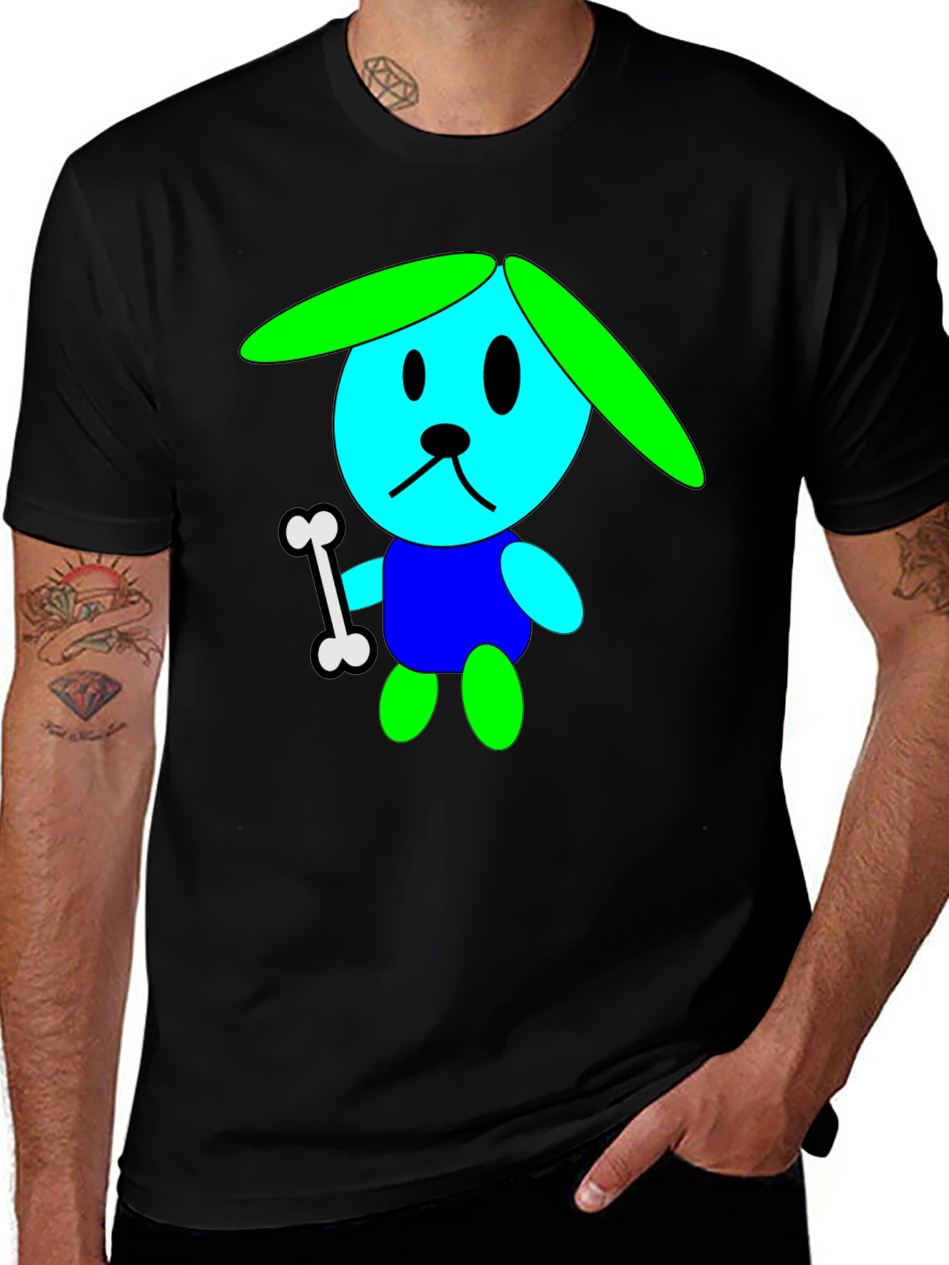 Variant 3 of Cartoon Dog Graphic Tee - Black Cotton T-Shirt