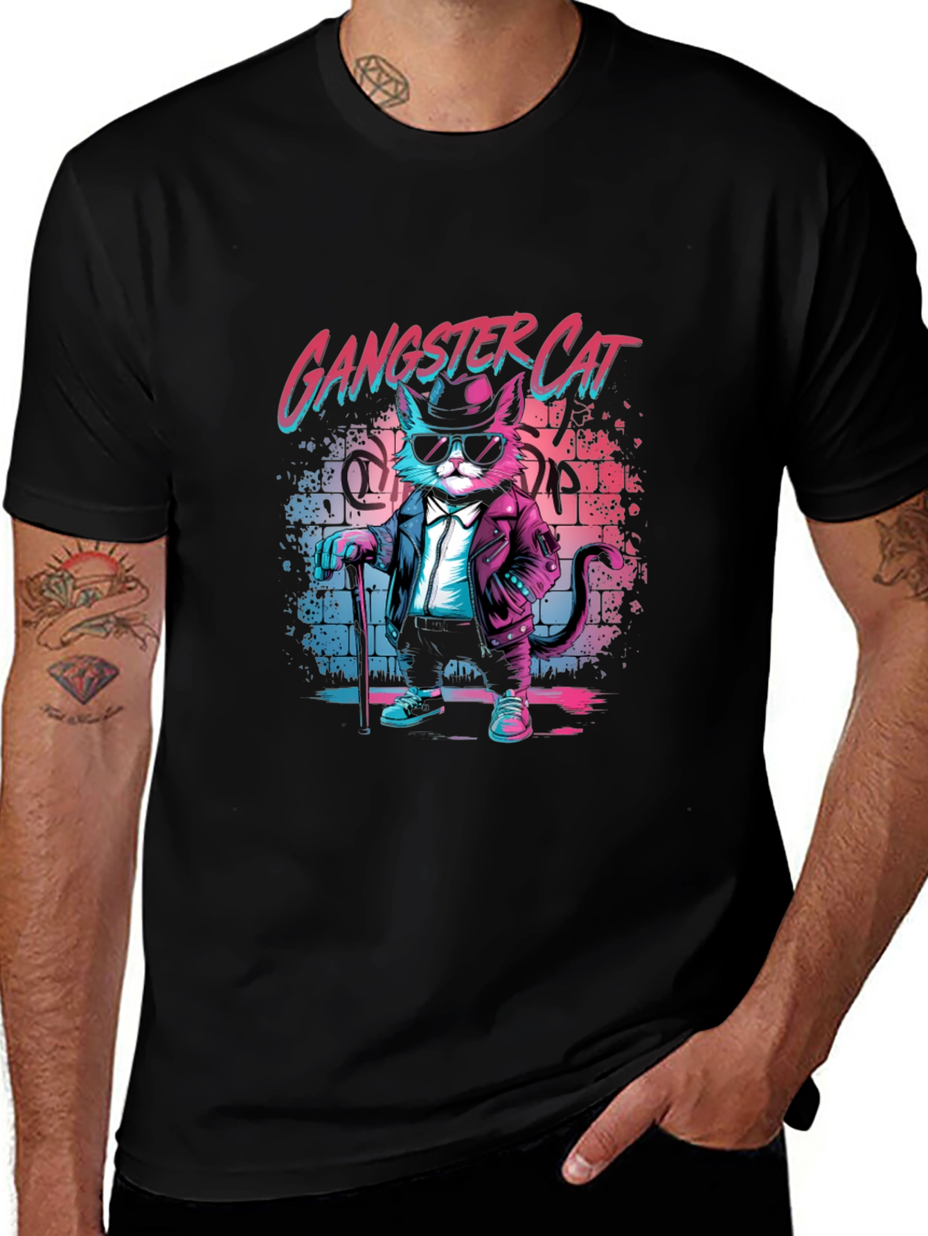 Variant 11 of Gangster Cat Graphic T-Shirt - Cool Cat Tee
