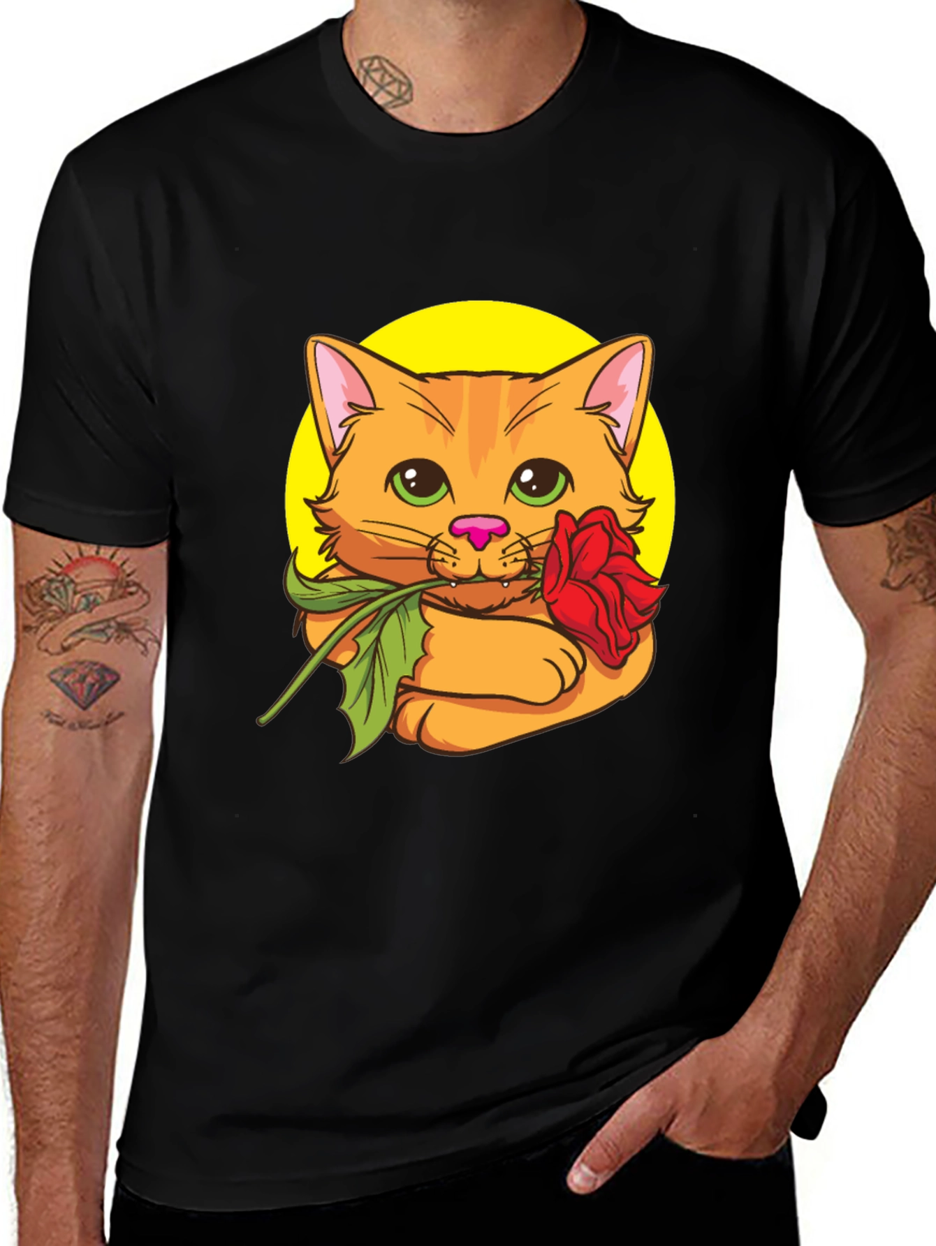 Variant 3 of Cat with Rose T-Shirt - Cute Graphic Tee