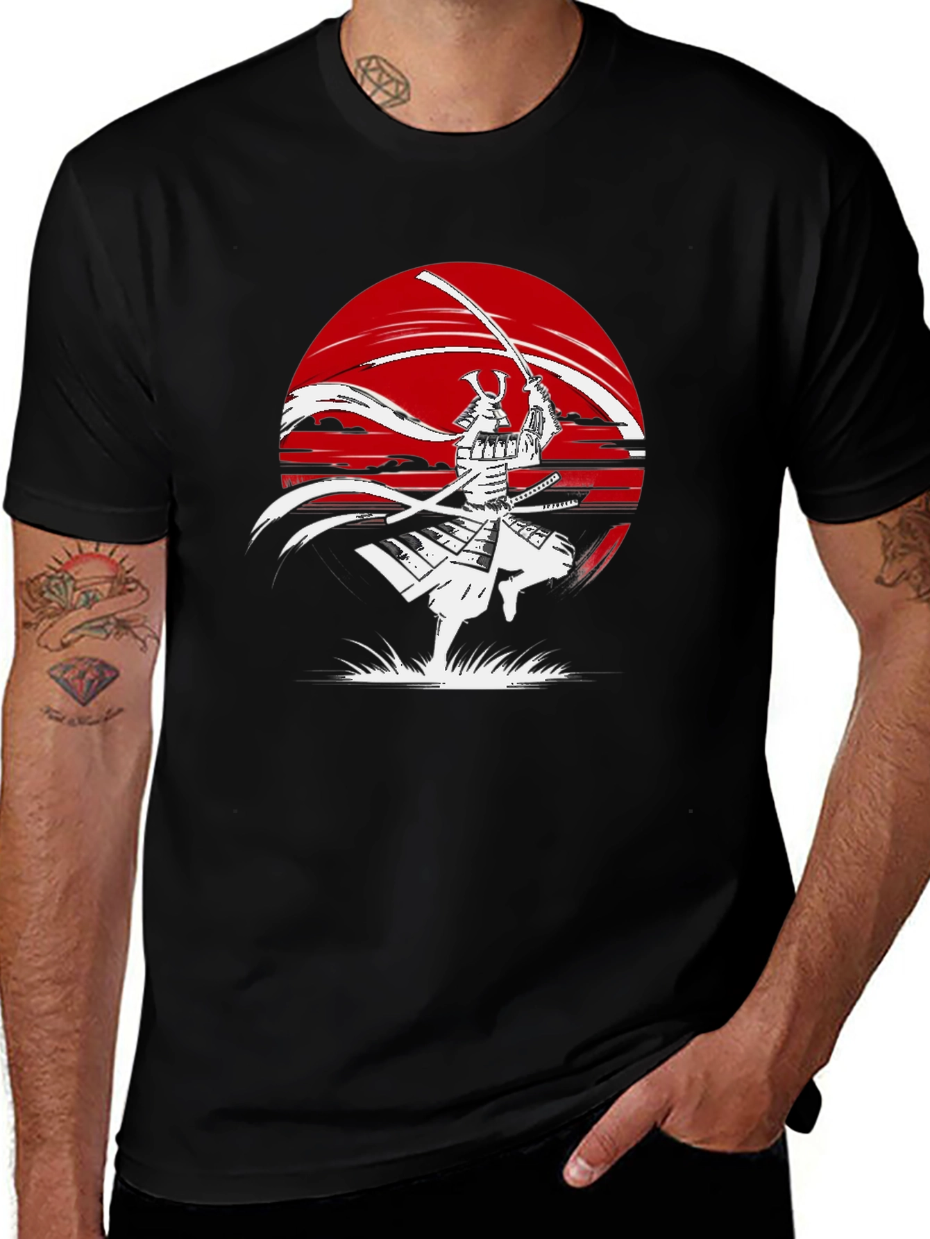 Samurai Graphic Tee - Men's Black Cotton T-Shirt