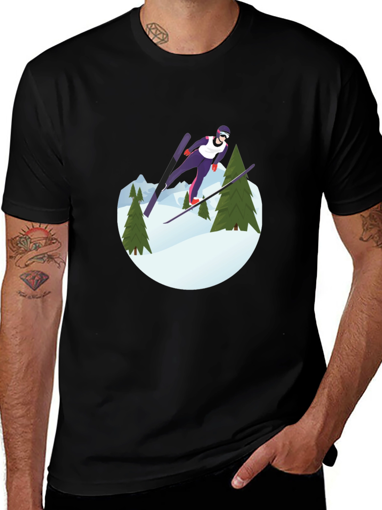 Variant 10 of Ski Jumper Graphic Tee - Black Unisex Shirt