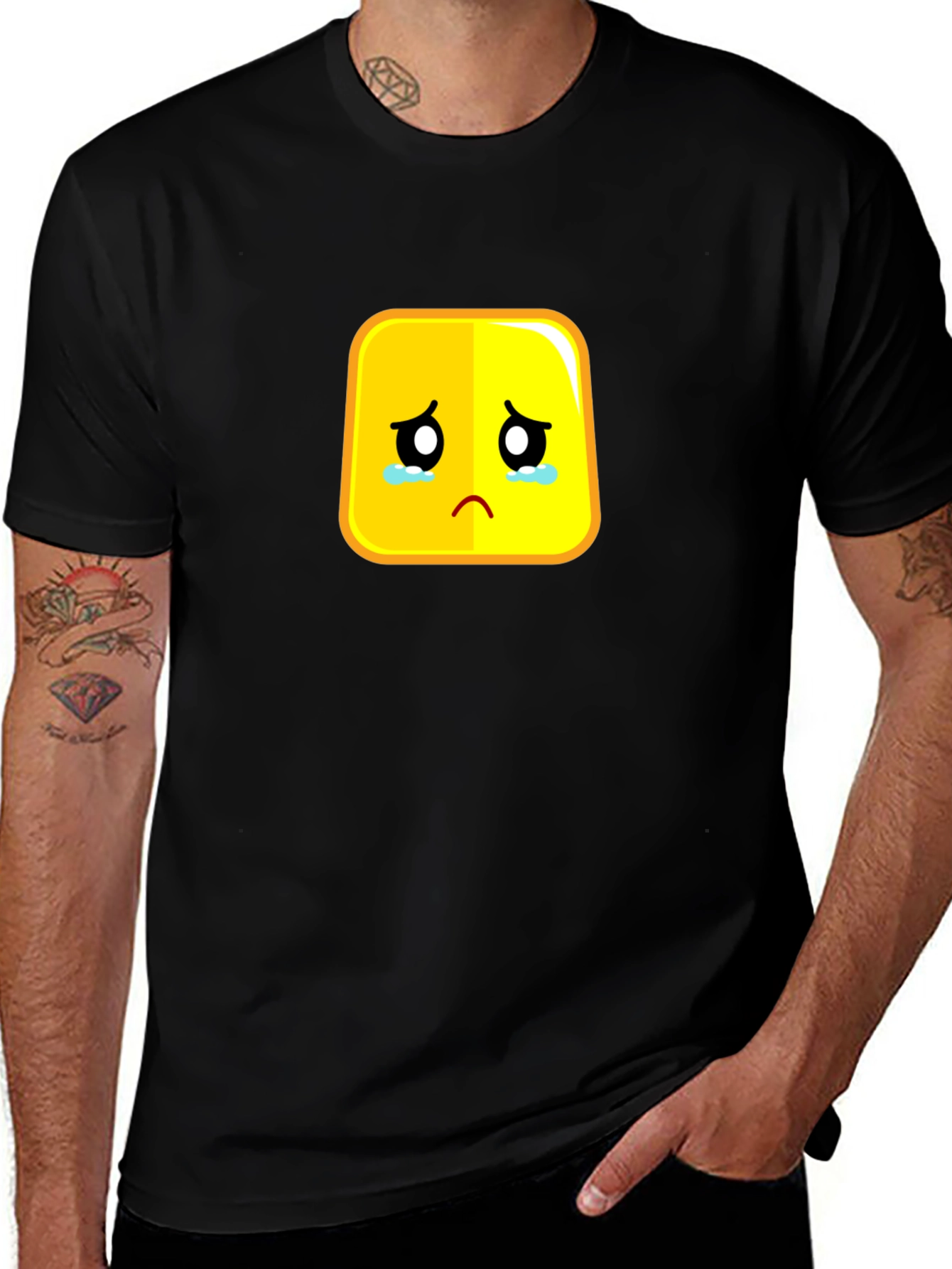 Sad Emoji Black T-Shirt - Express Yourself!