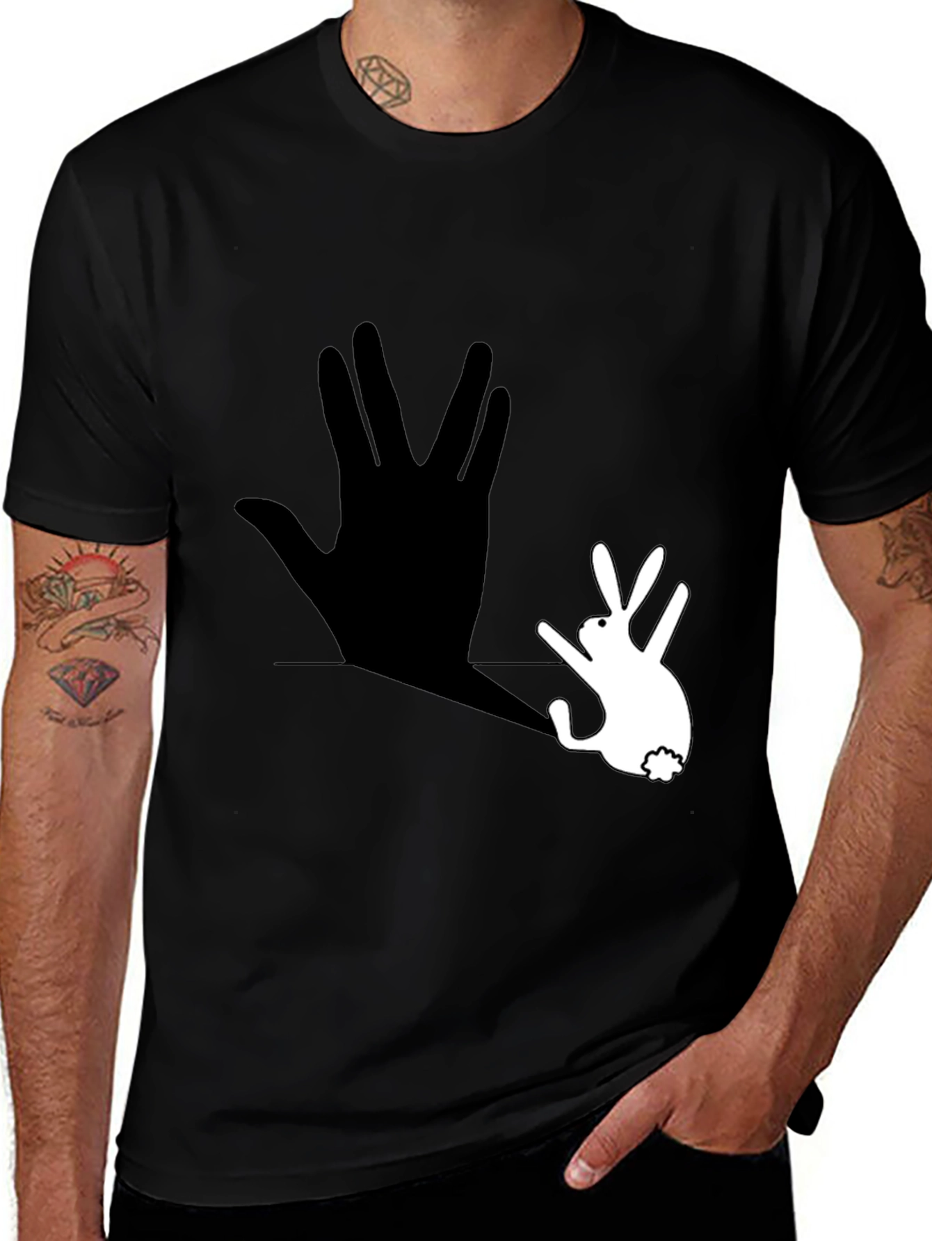 Variant 7 of Hand Shadow Rabbit Graphic Tee - Quirky T-Shirt