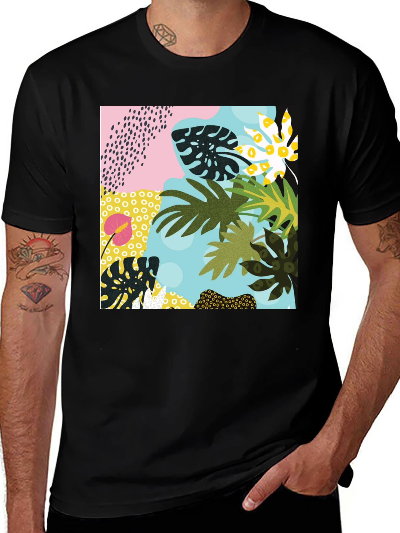 Variant 24 of Tropical Print Black T-Shirt