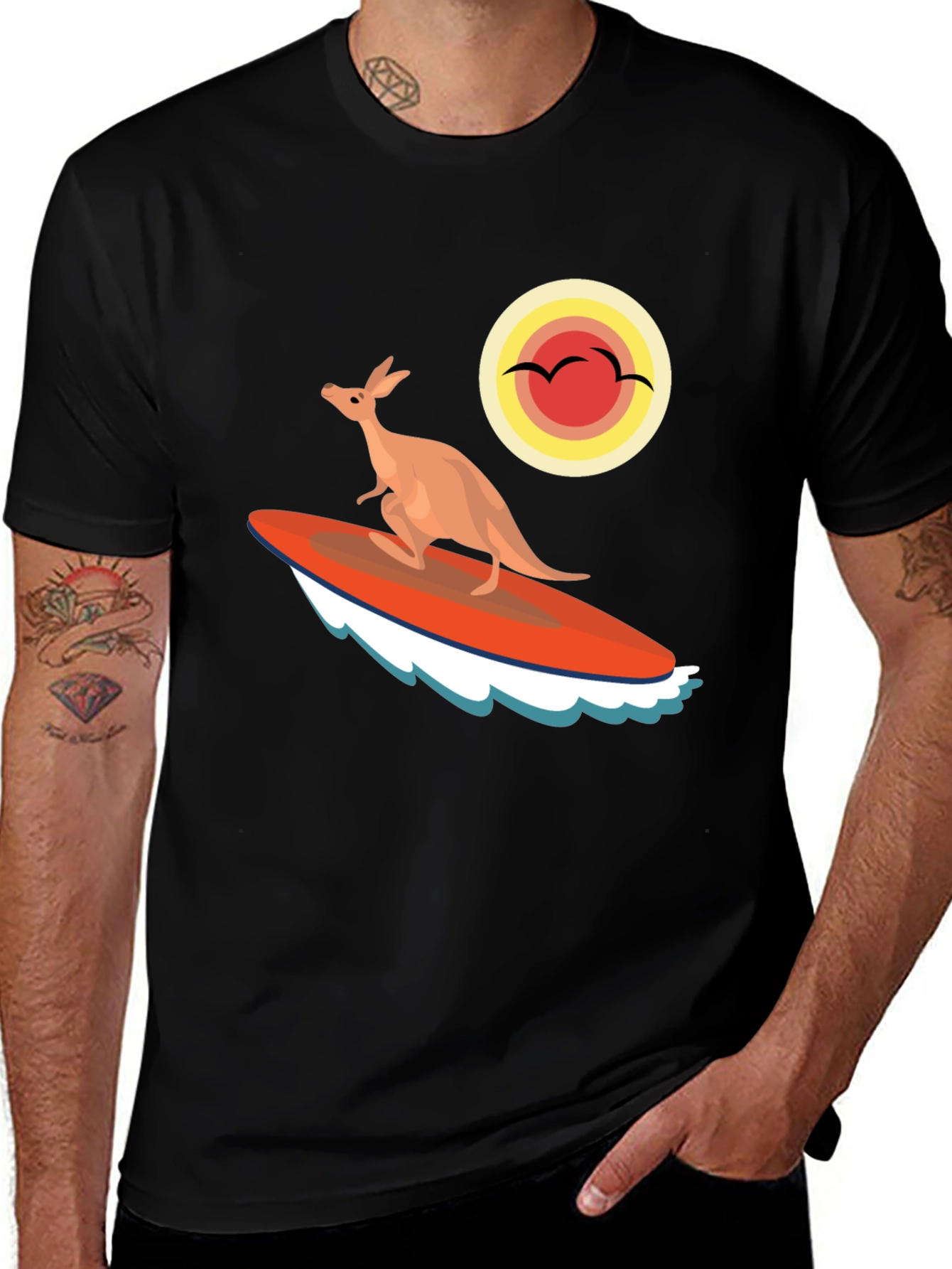 Variant 25 of Surfing Kangaroo Graphic T-Shirt - Black