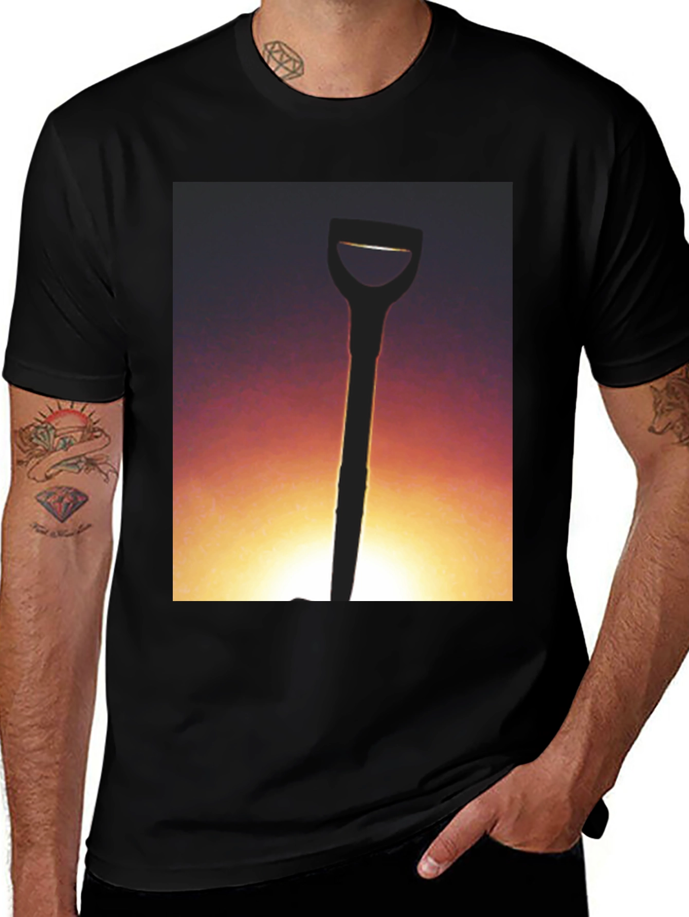 Variant 16 of Sunset Shovel Graphic Tee - Unique Design