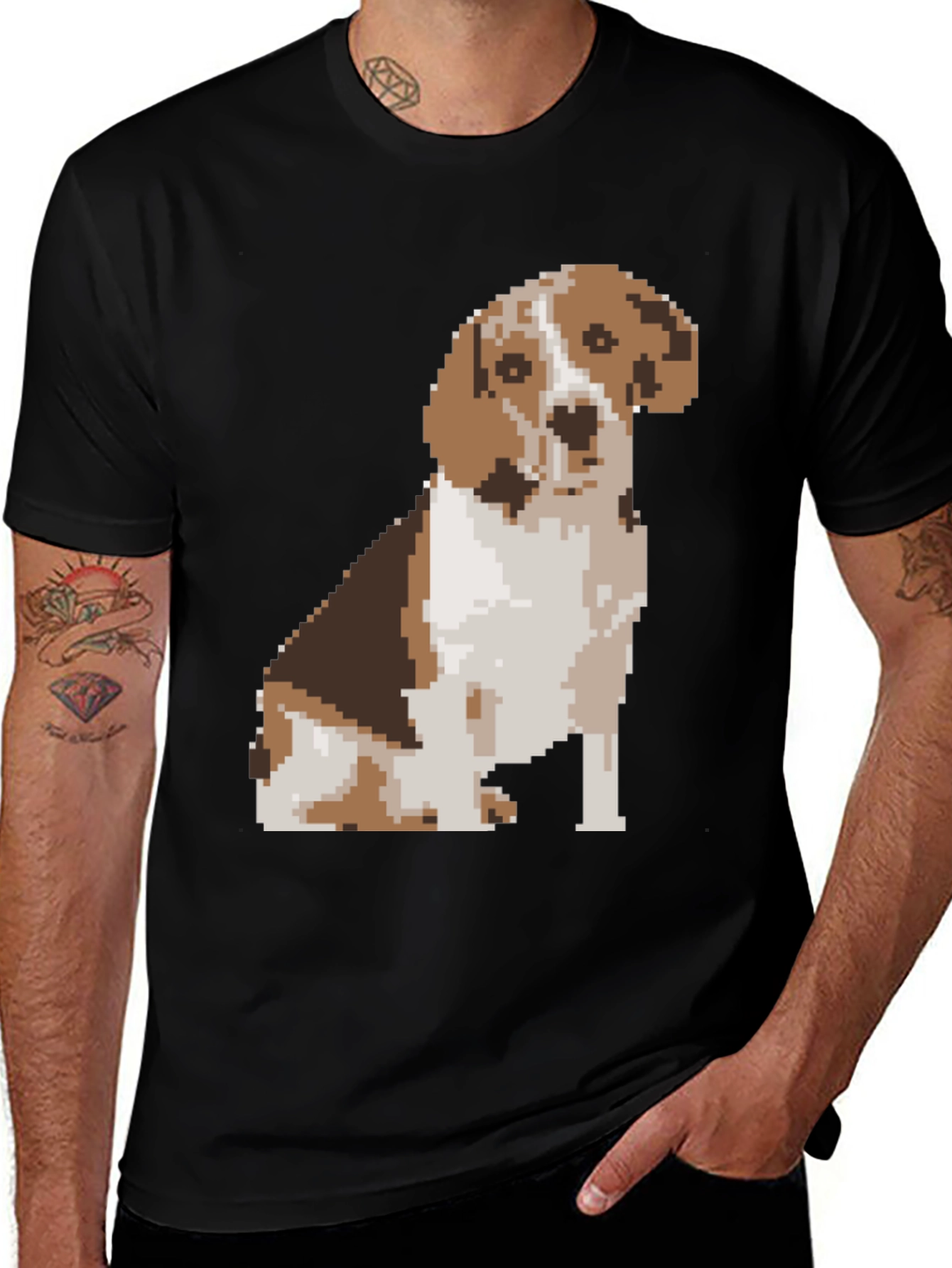 Variant 14 of Pixel Art Beagle Dog Black T-Shirt