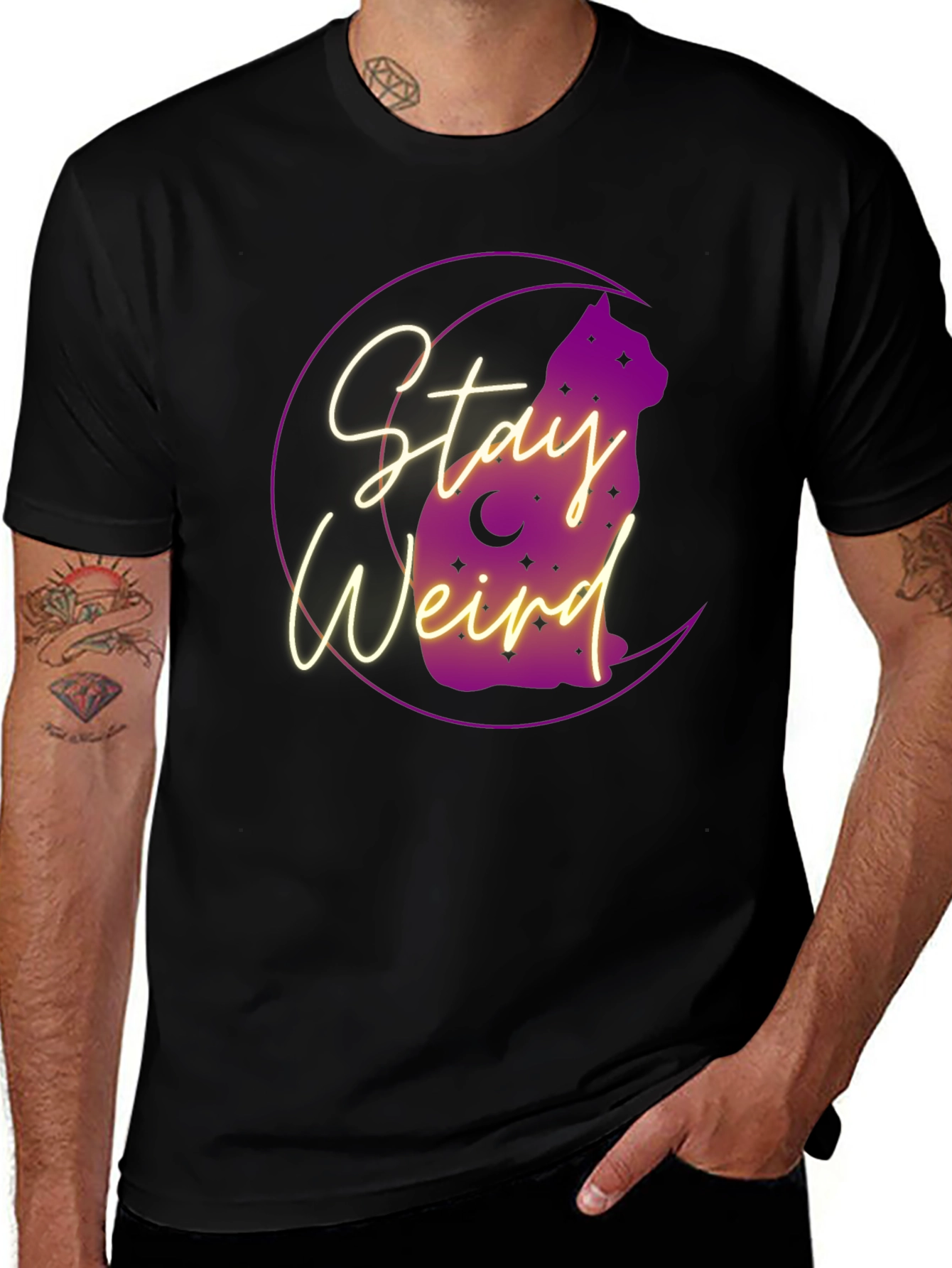 Variant 18 of Stay Weird Cat Moon Graphic Tee - Unisex