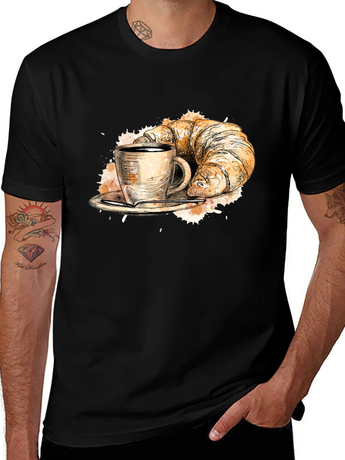 Variant 14 of Coffee & Croissant Black Graphic Tee