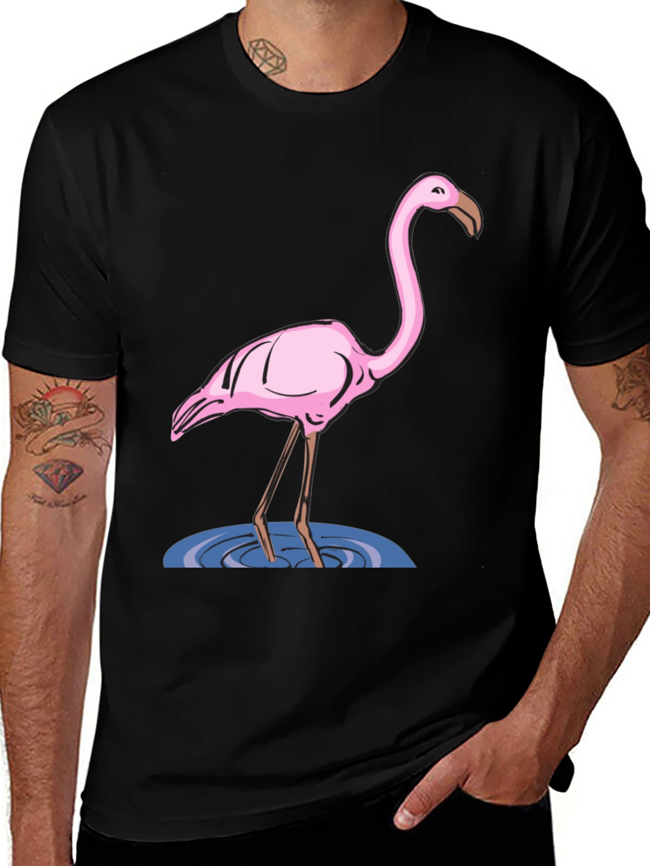 Variant 21 of Flamingo Graphic Tee - Black Cotton T-Shirt