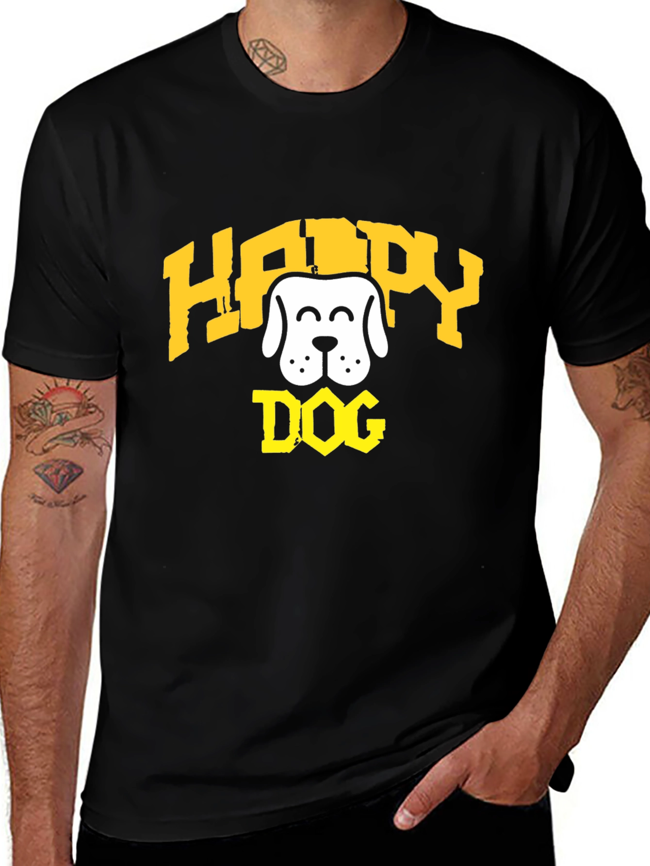 Variant 13 of Happy Dog Graphic Black T-Shirt