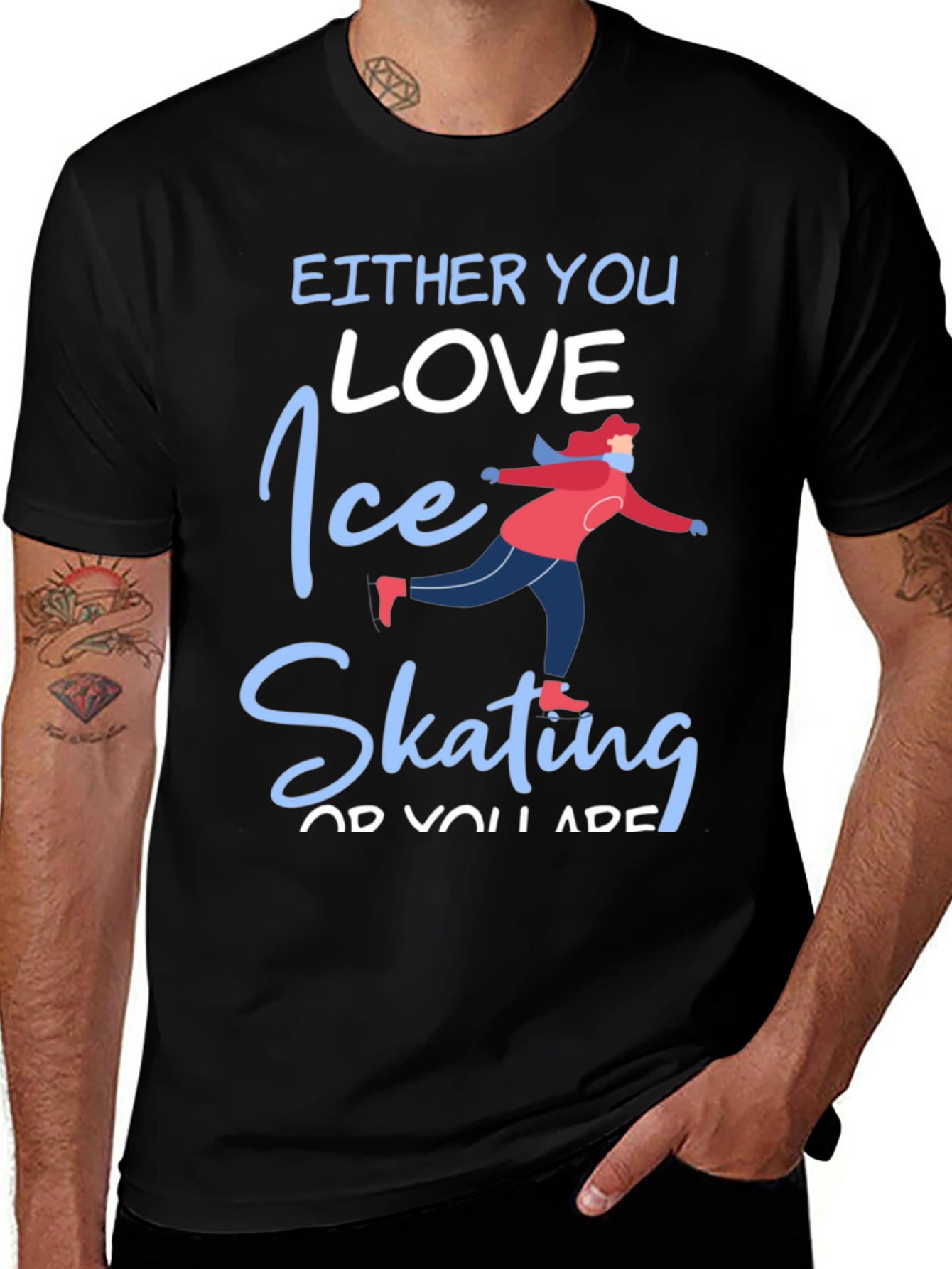 Ice Skating Love Graphic Tee - Black Cotton T-Shirt