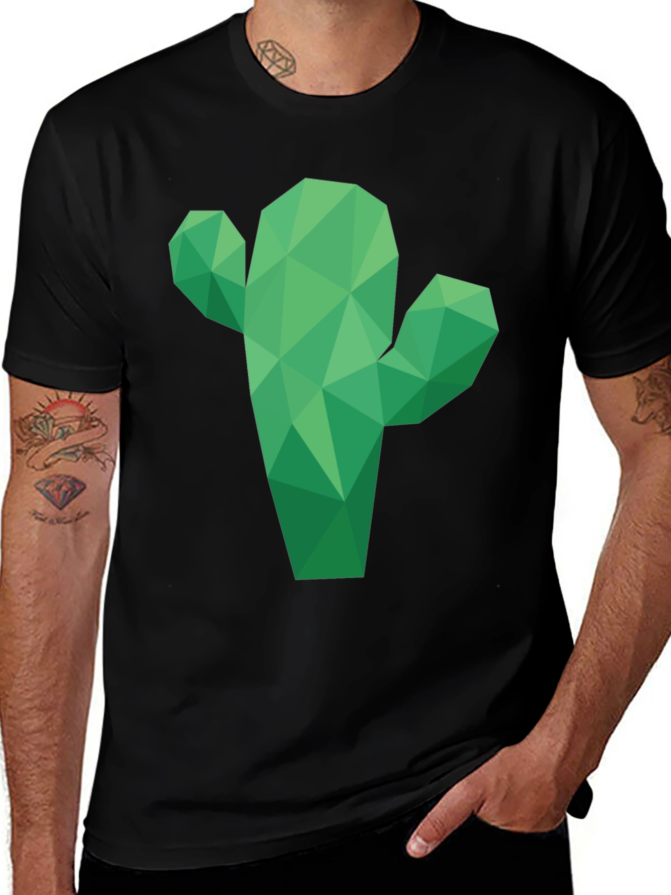 Variant 20 of Geometric Cactus Graphic T-Shirt - Black