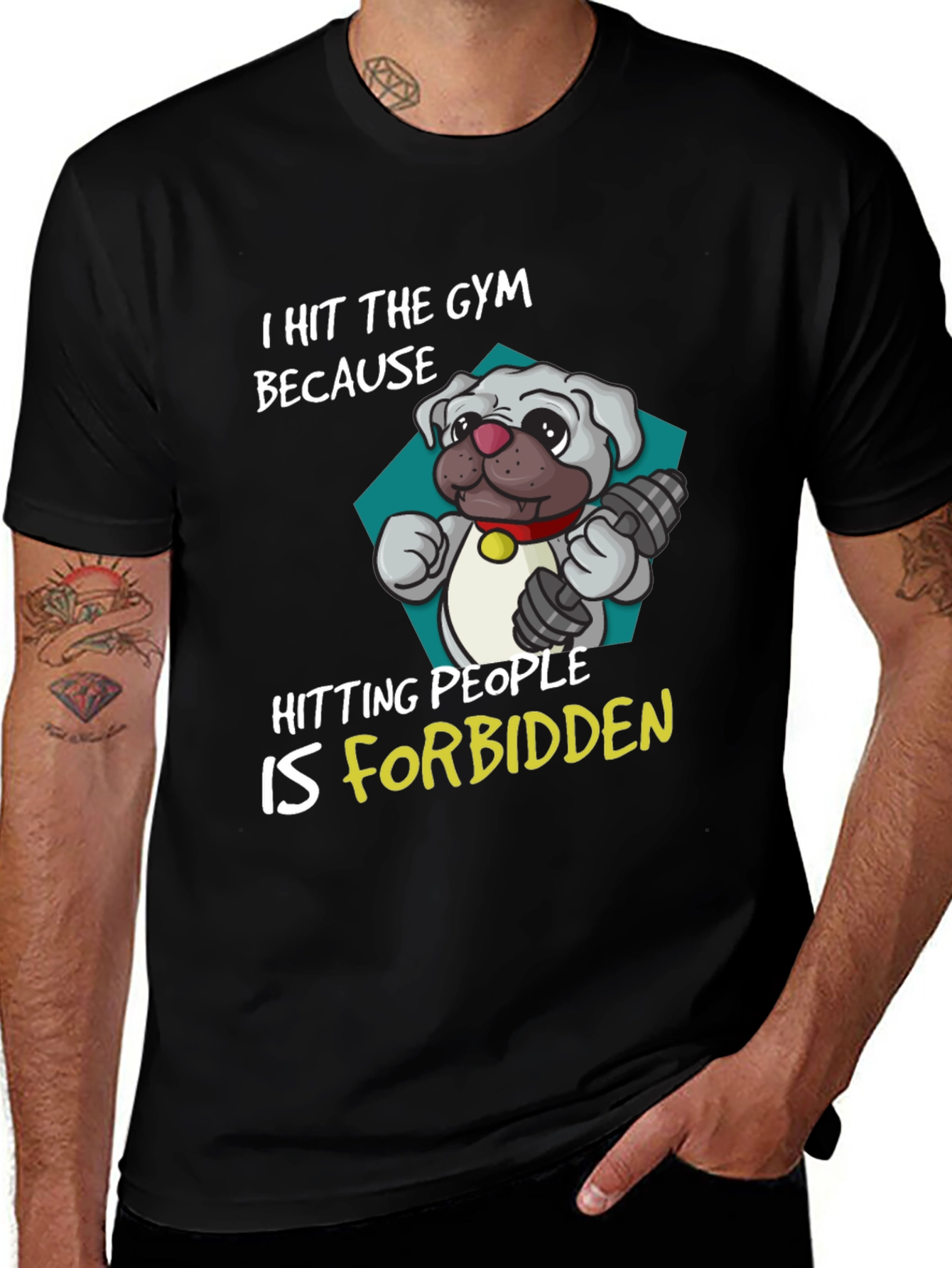 Variant 21 of Funny Workout T-Shirt - "I Hit The Gym Because Hitting People Is Forbidden"