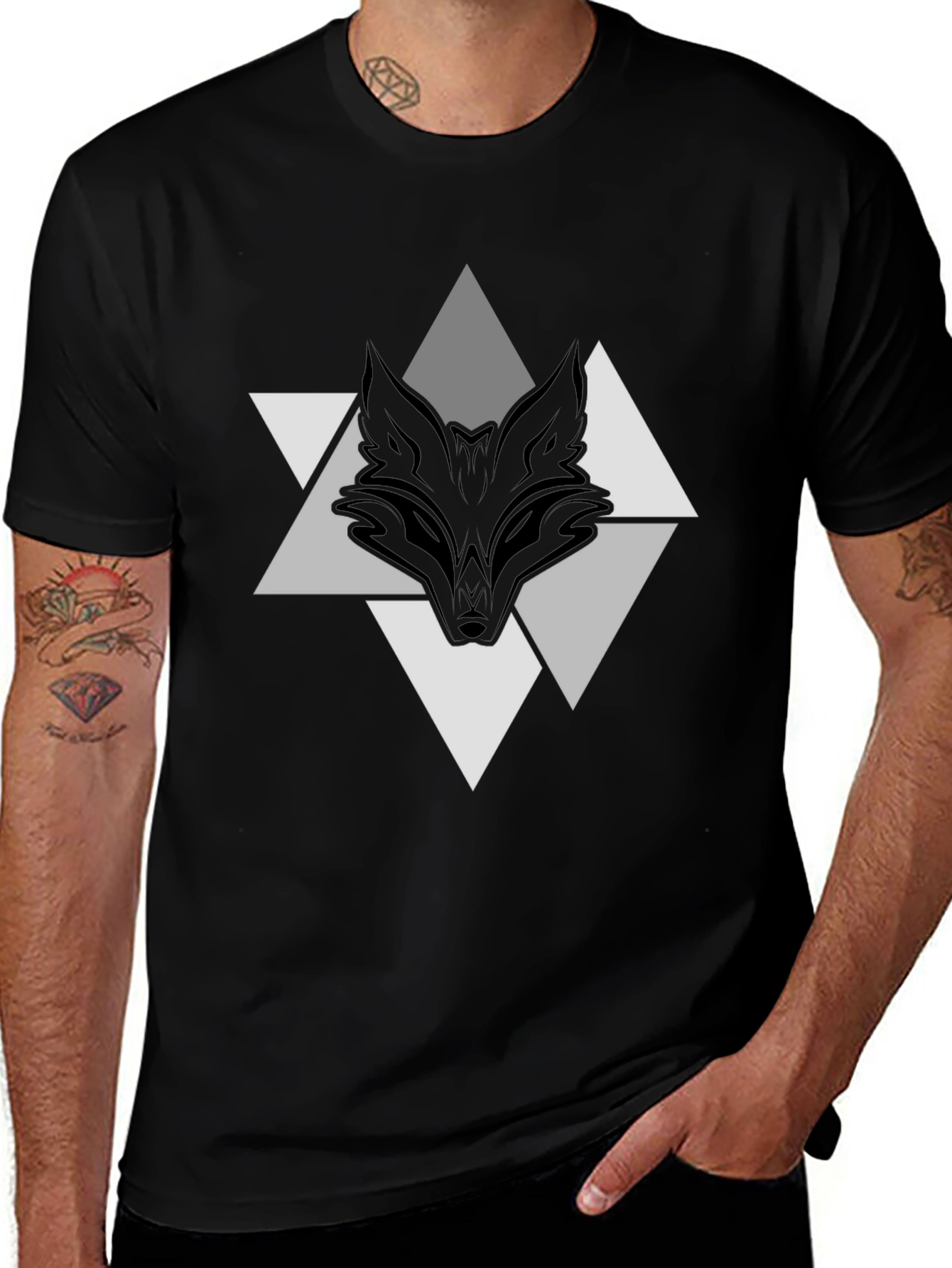 Variant 22 of Geometric Wolf Graphic Print T-Shirt - Black