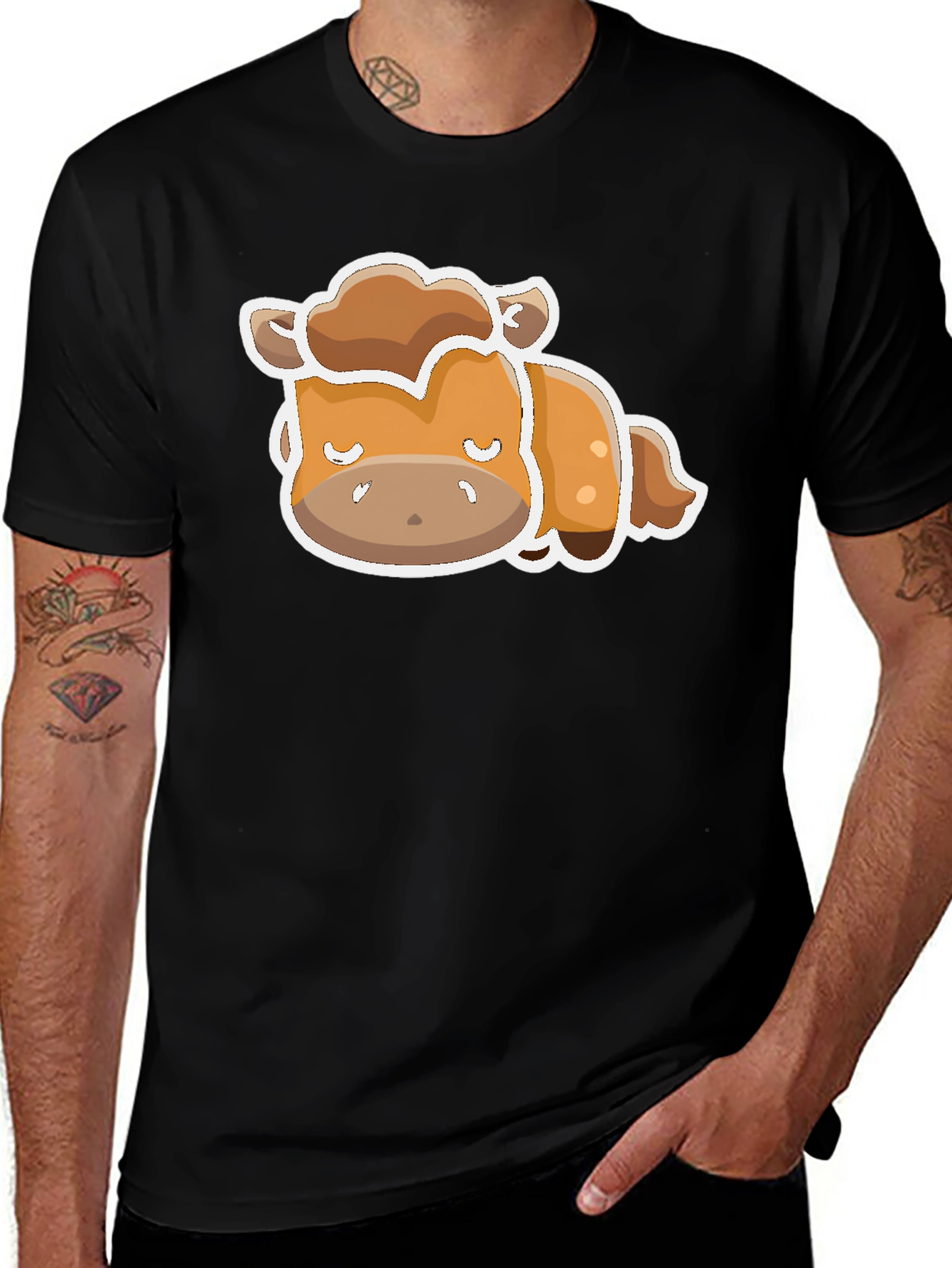 Variant 24 of Cute Cartoon Horse Graphic Black T-Shirt