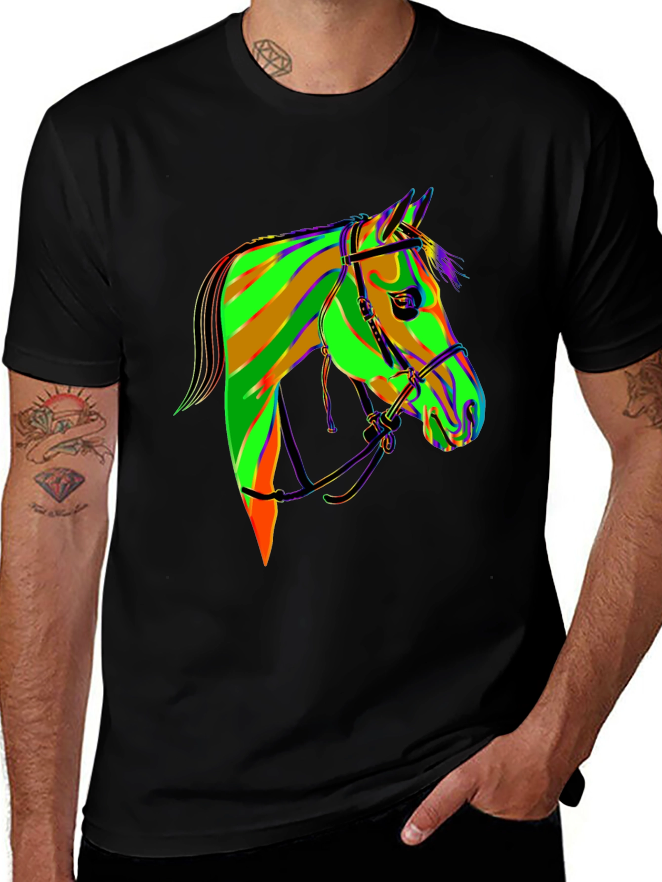 Variant 12 of Abstract Horse Graphic Tee - Black Cotton T-Shirt