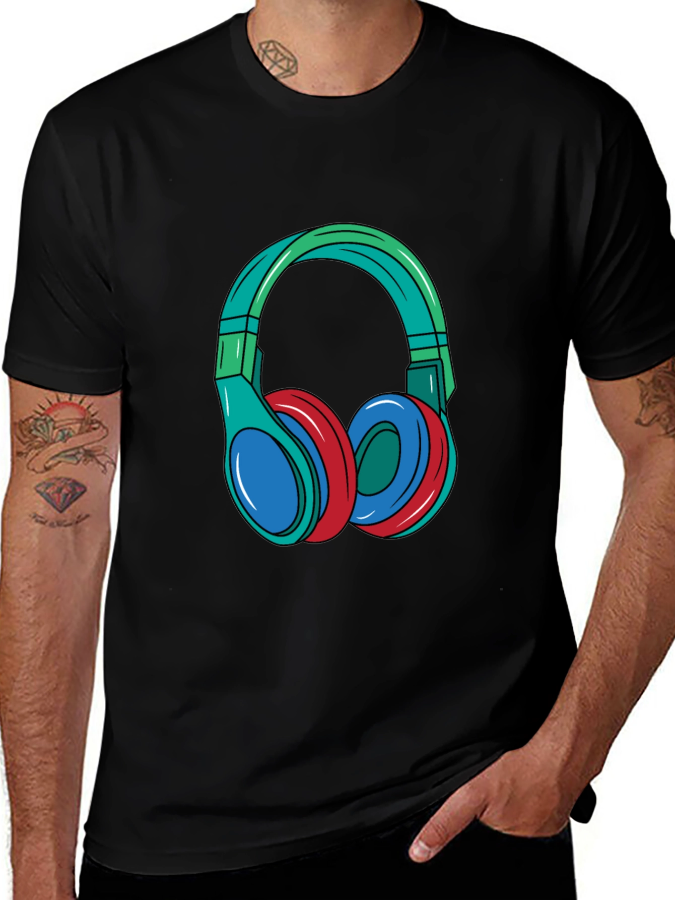 Variant 7 of Headphones Graphic Black T-Shirt