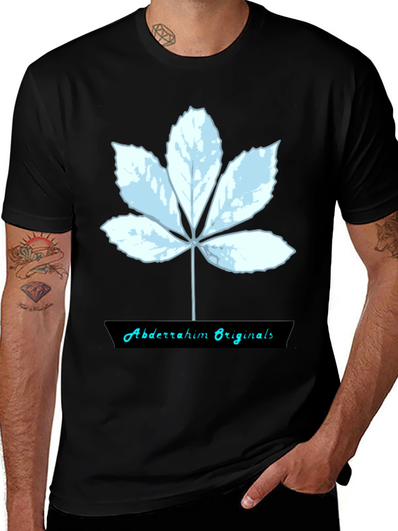 Variant 28 of Abstract Leaf Graphic Tee - Men's Black T-Shirt