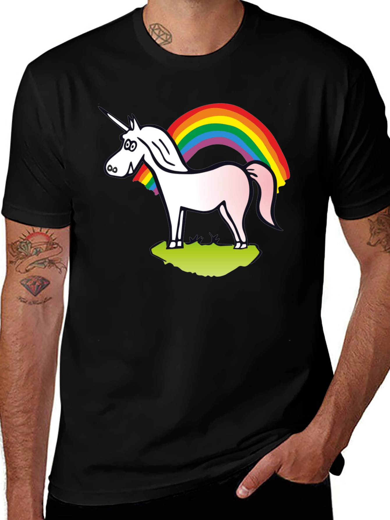 Variant 3 of Unicorn Rainbow Graphic Tee - Black Cotton Shirt