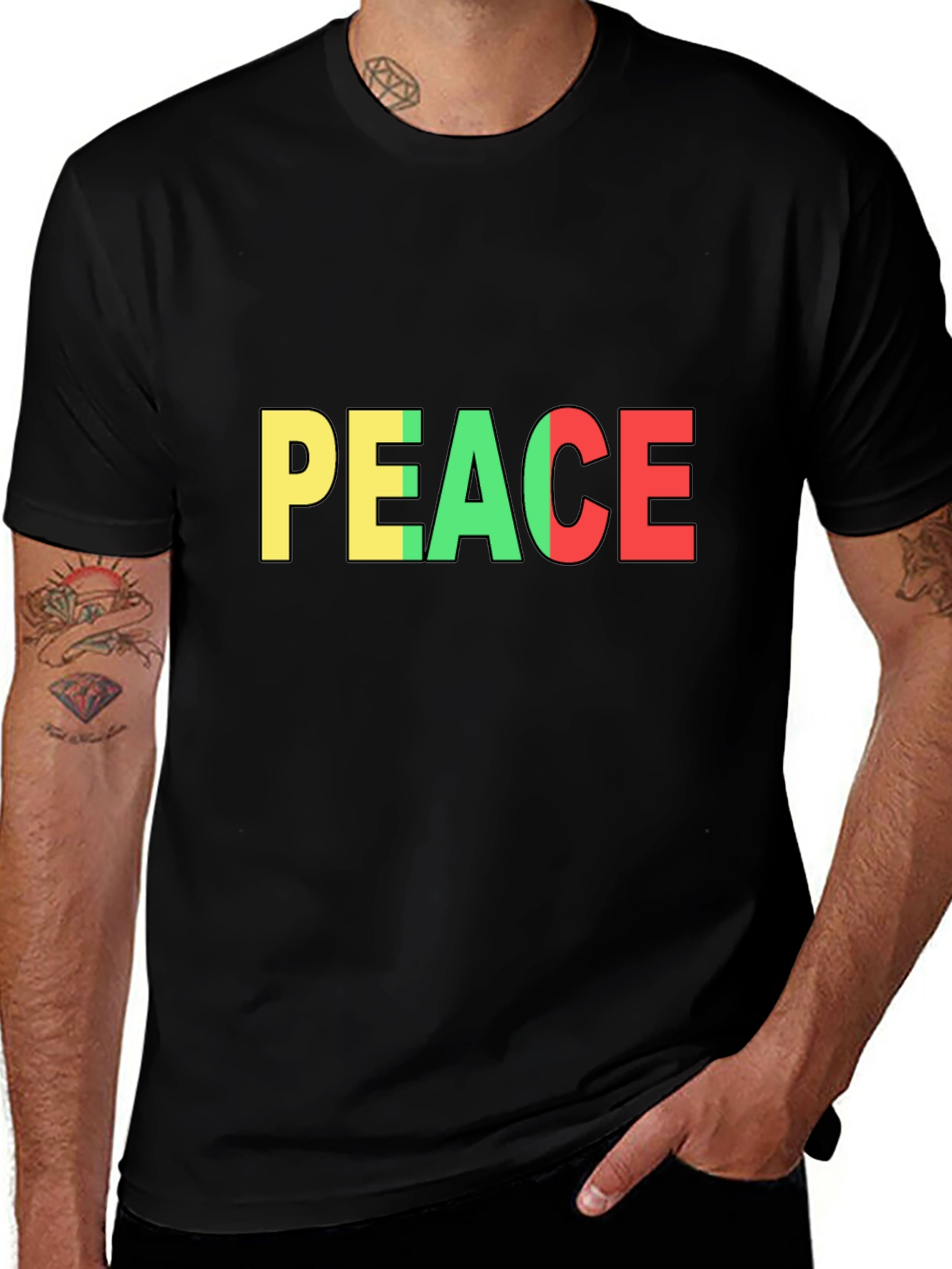 Variant 27 of Peace T-Shirt - Black - Colorful Lettering
