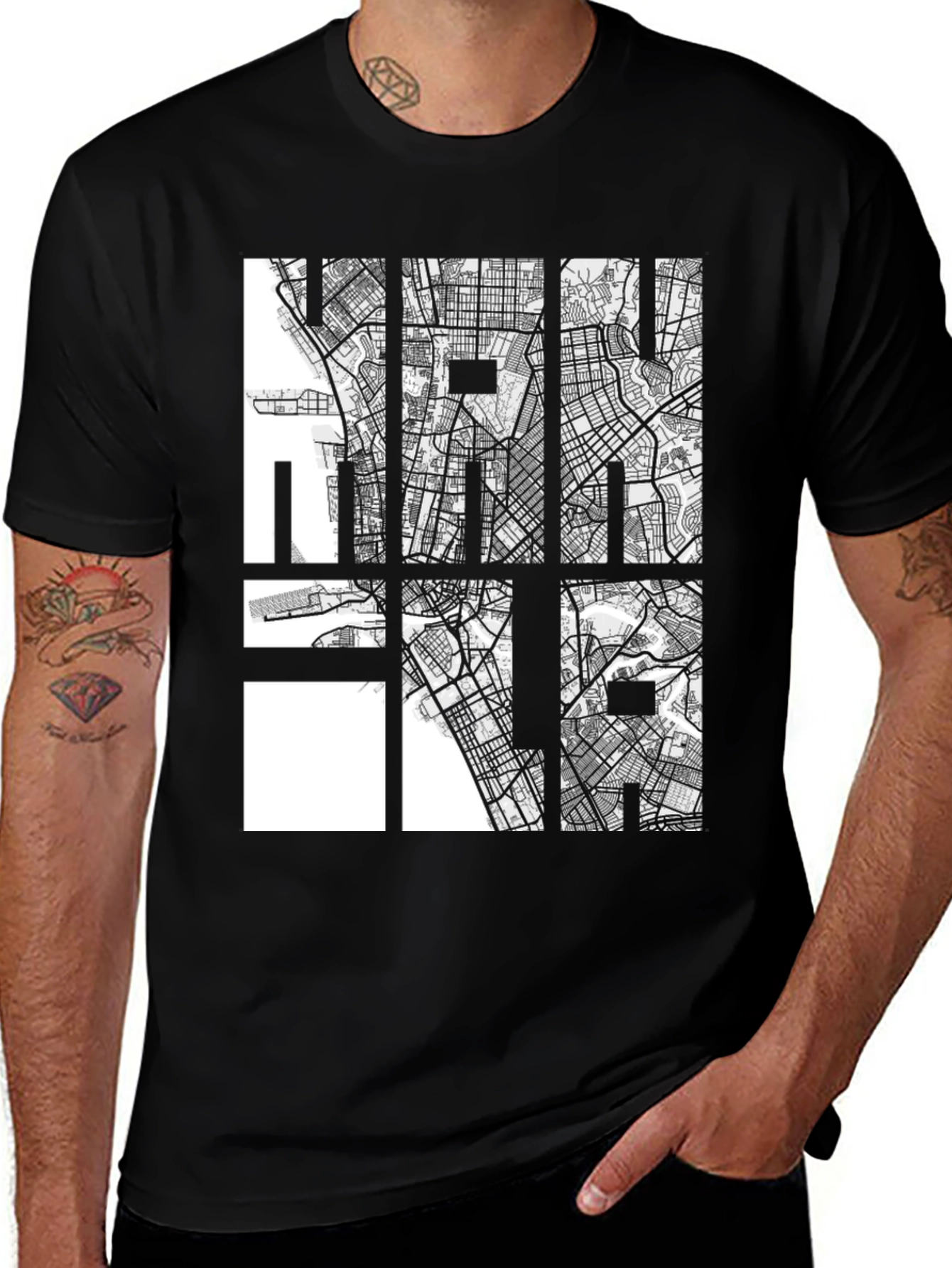 Variant 25 of City Map Graphic Tee - Cool Black Casual Shirt