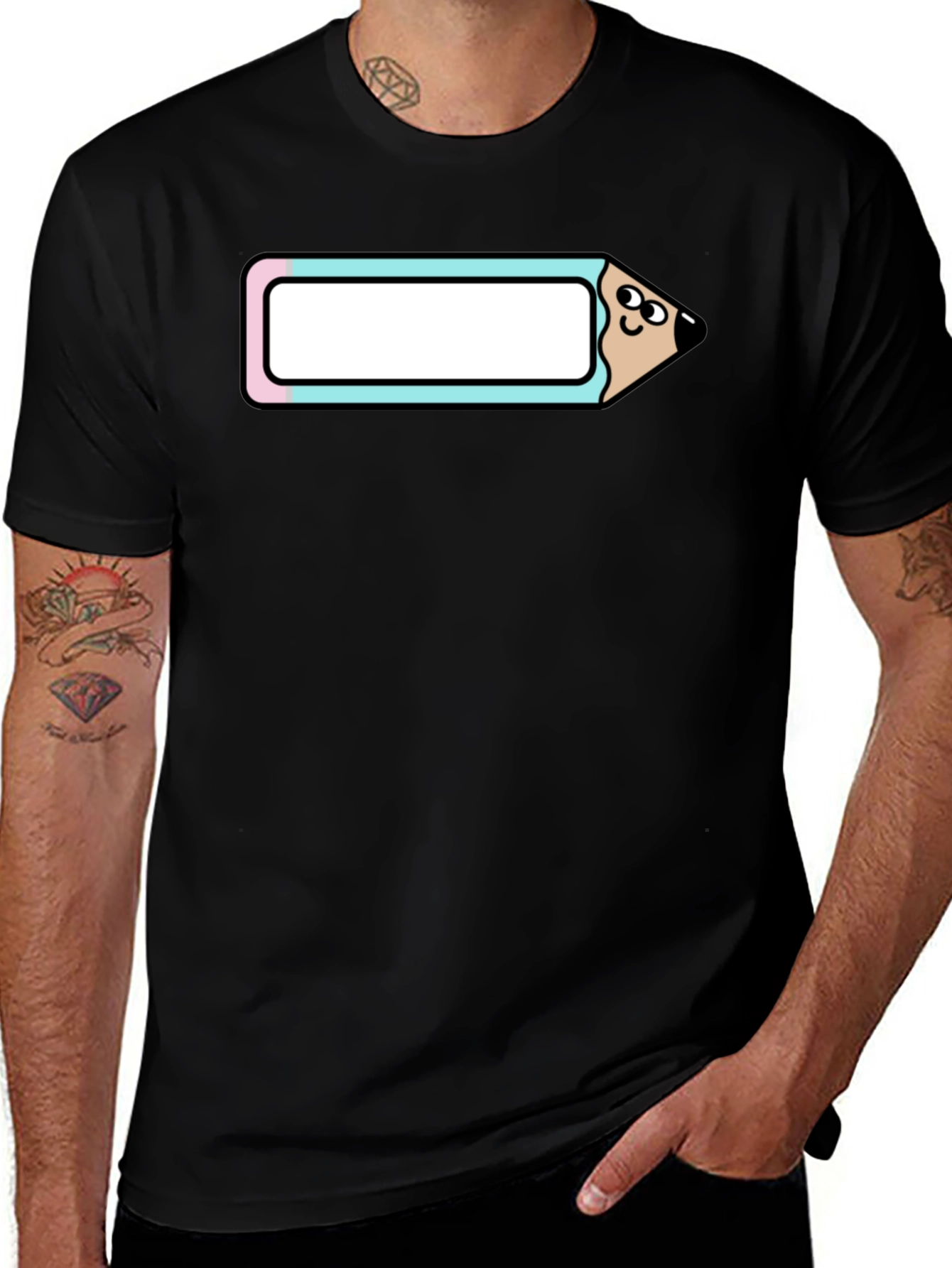 Variant 11 of Cute Cartoon Pencil T-Shirt - Black Cotton Tee
