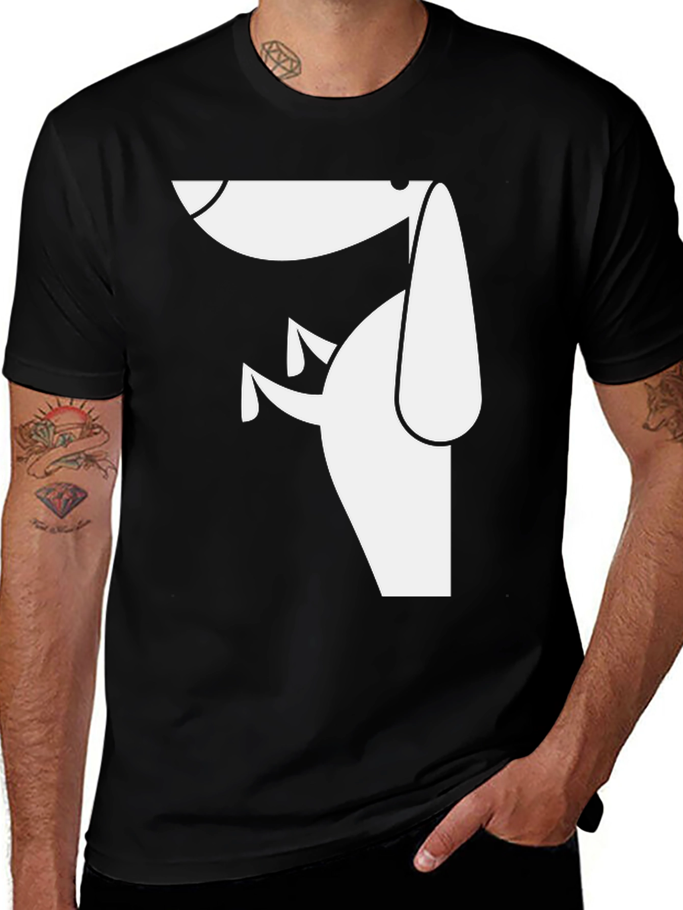 Variant 16 of Abstract Dog Graphic Tee - Black Cotton Blend