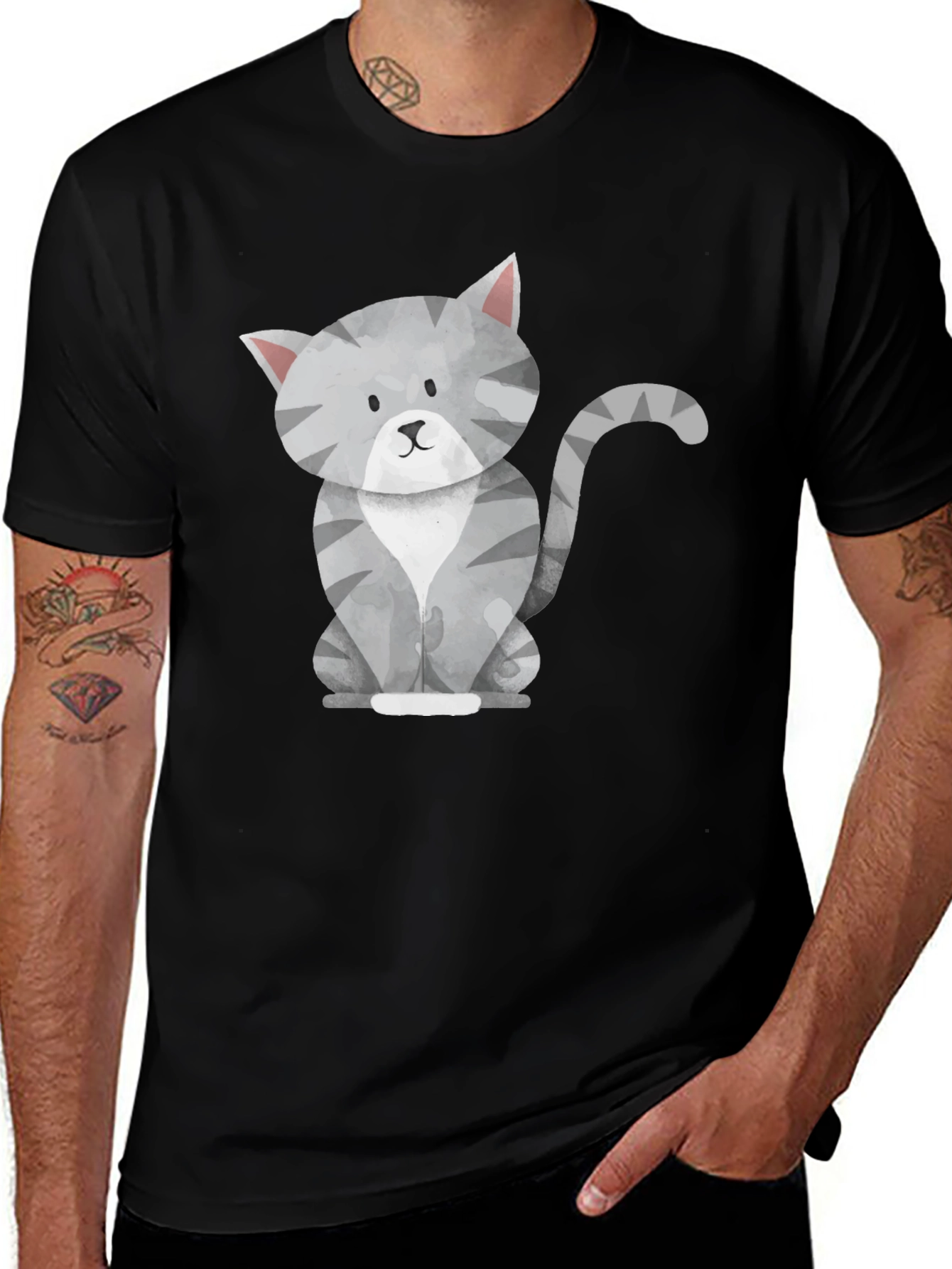 Variant 10 of Cute Cat Graphic Tee - Black T-Shirt