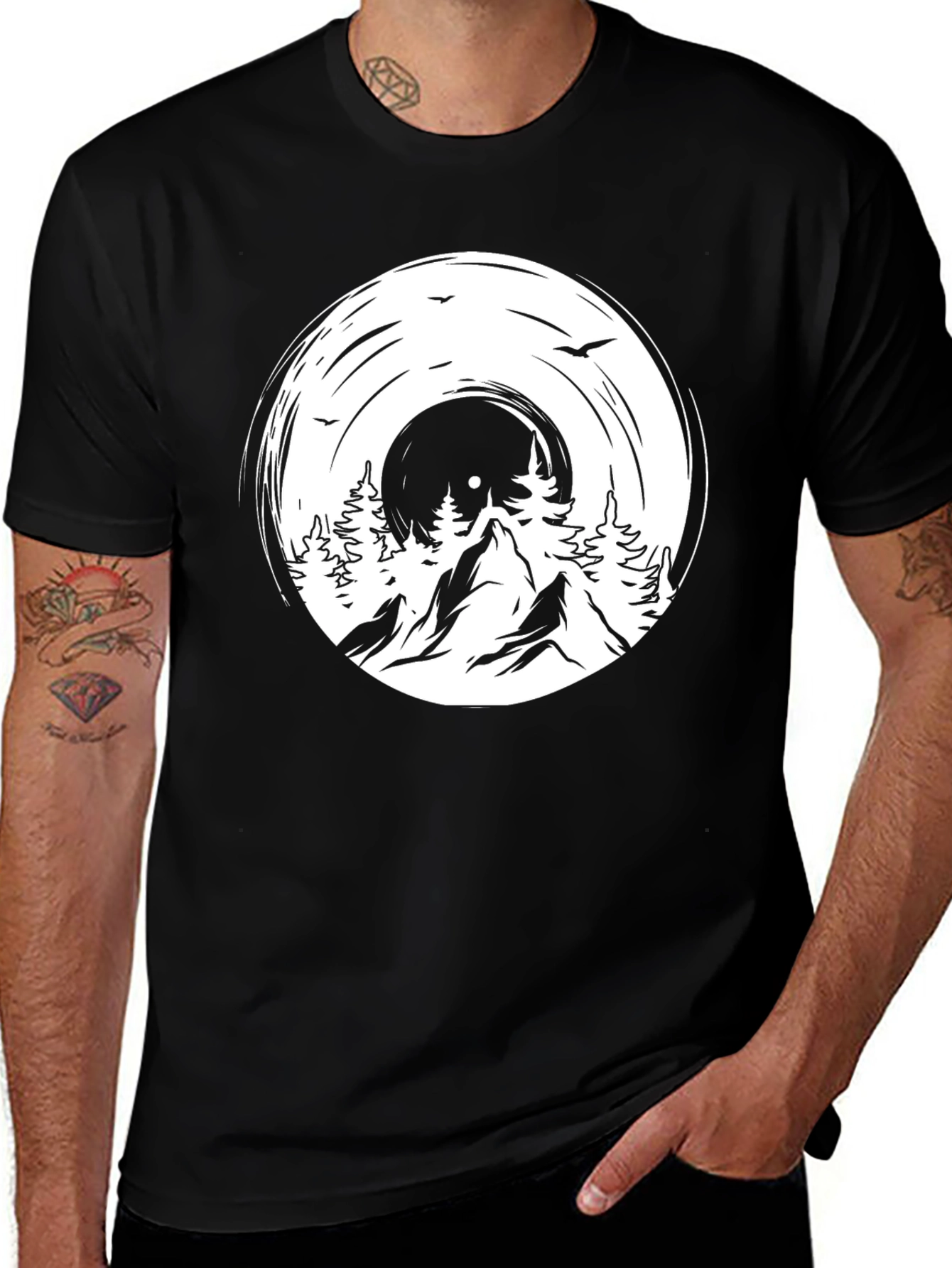 Variant 25 of Mountain Scene Vinyl Record Graphic Tee - Black