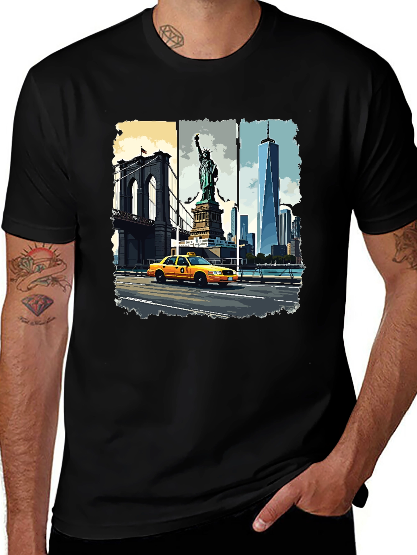 NYC Skyline Graphic Tee - Black Cotton T-Shirt