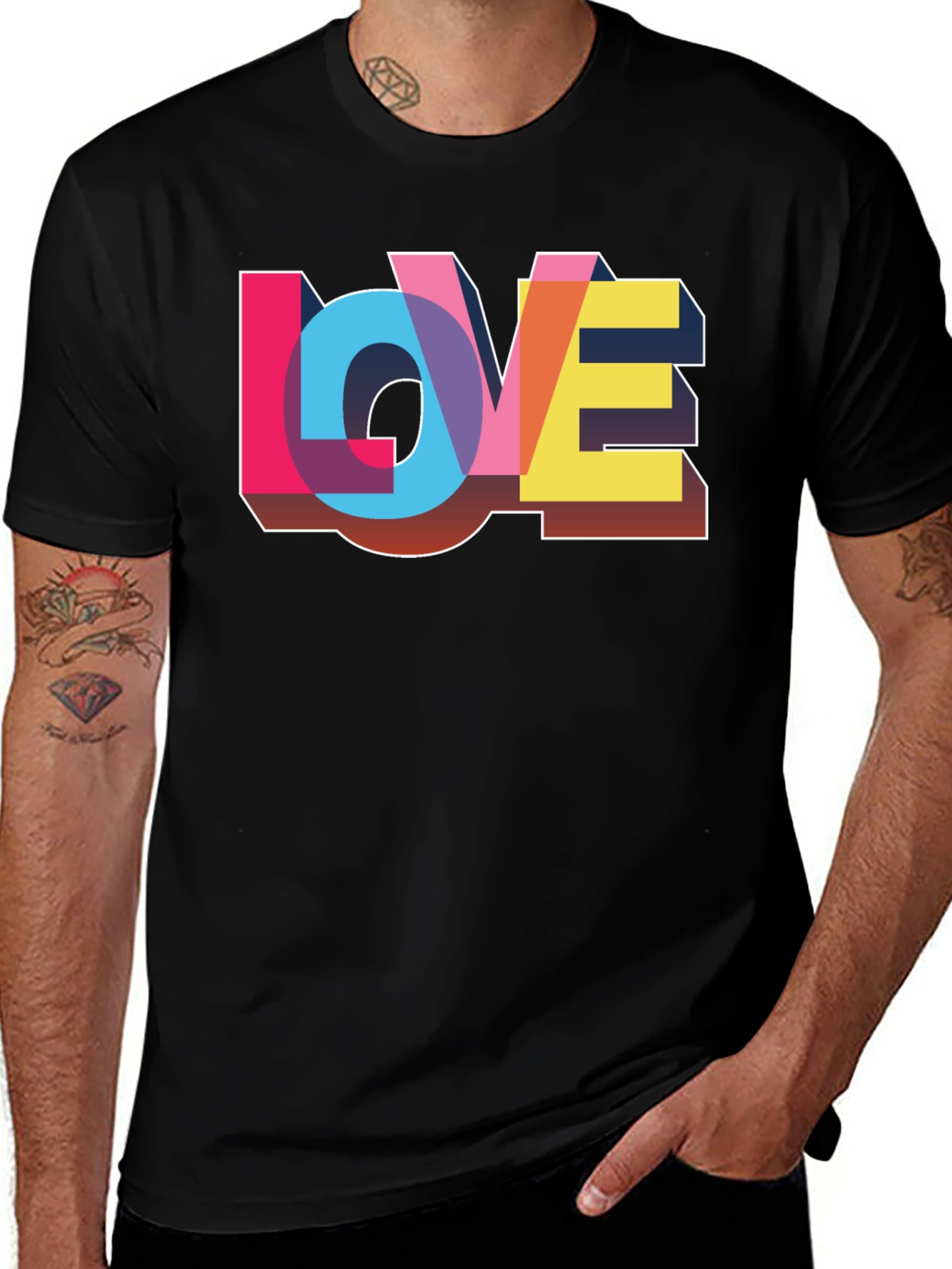 Variant 8 of Colorful LOVE Graphic Print Black T-Shirt