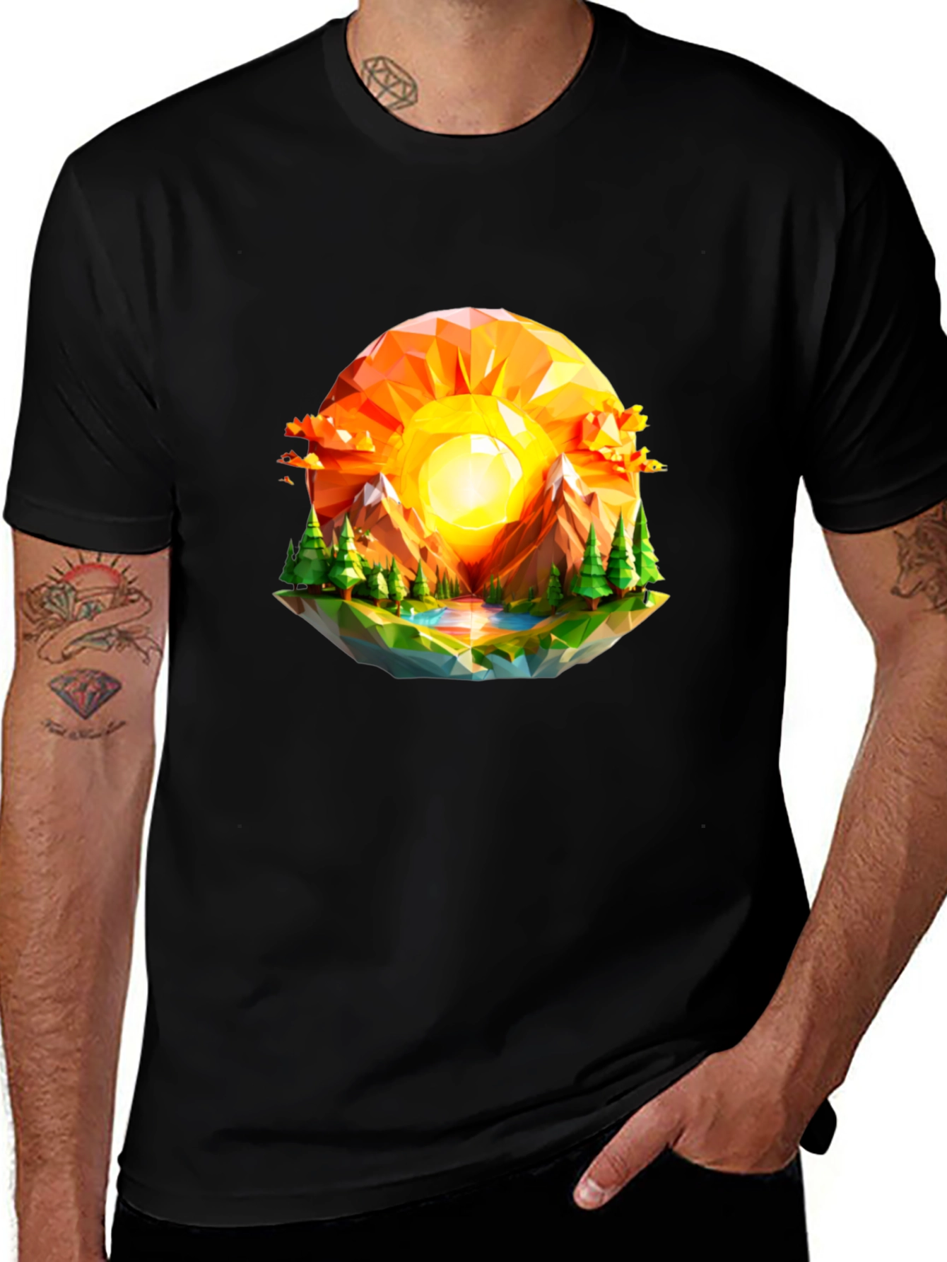 Geometric Sunset Graphic Tee - Modern Nature Design