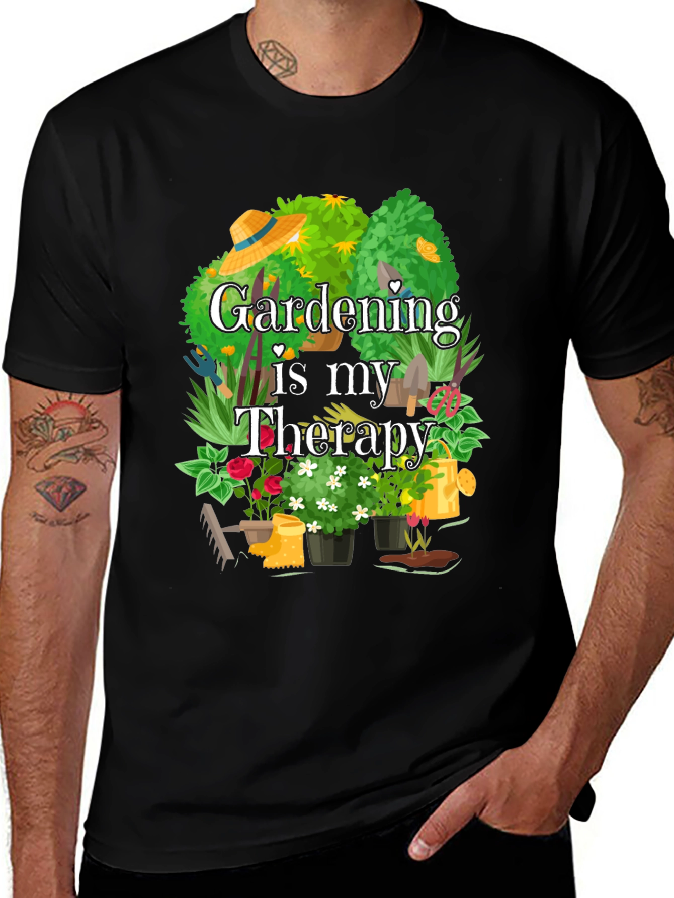 Variant 11 of Gardening Therapy T-Shirt: Black Cotton Tee
