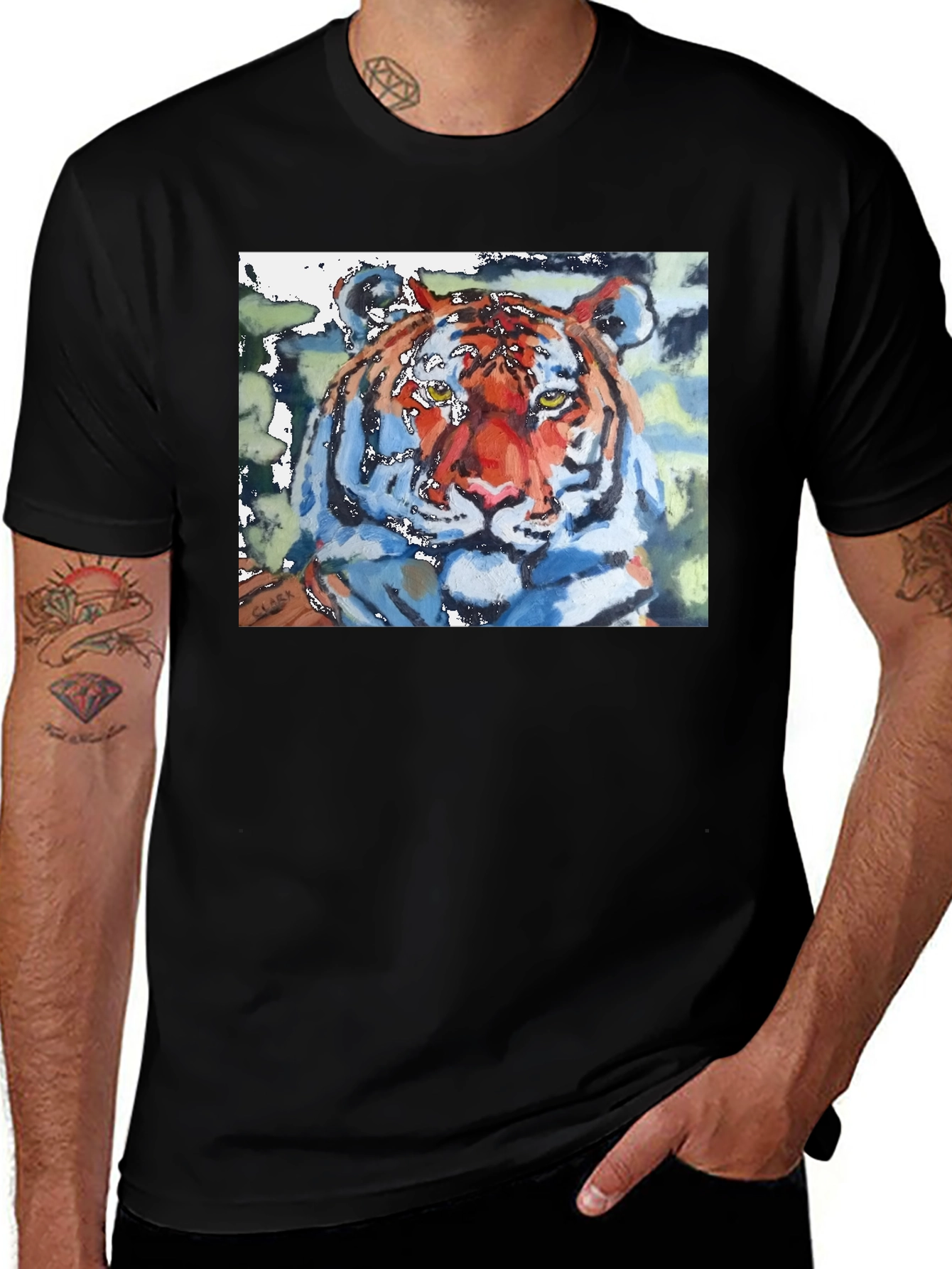 Black Tiger Watercolor Art Graphic T-Shirt main image