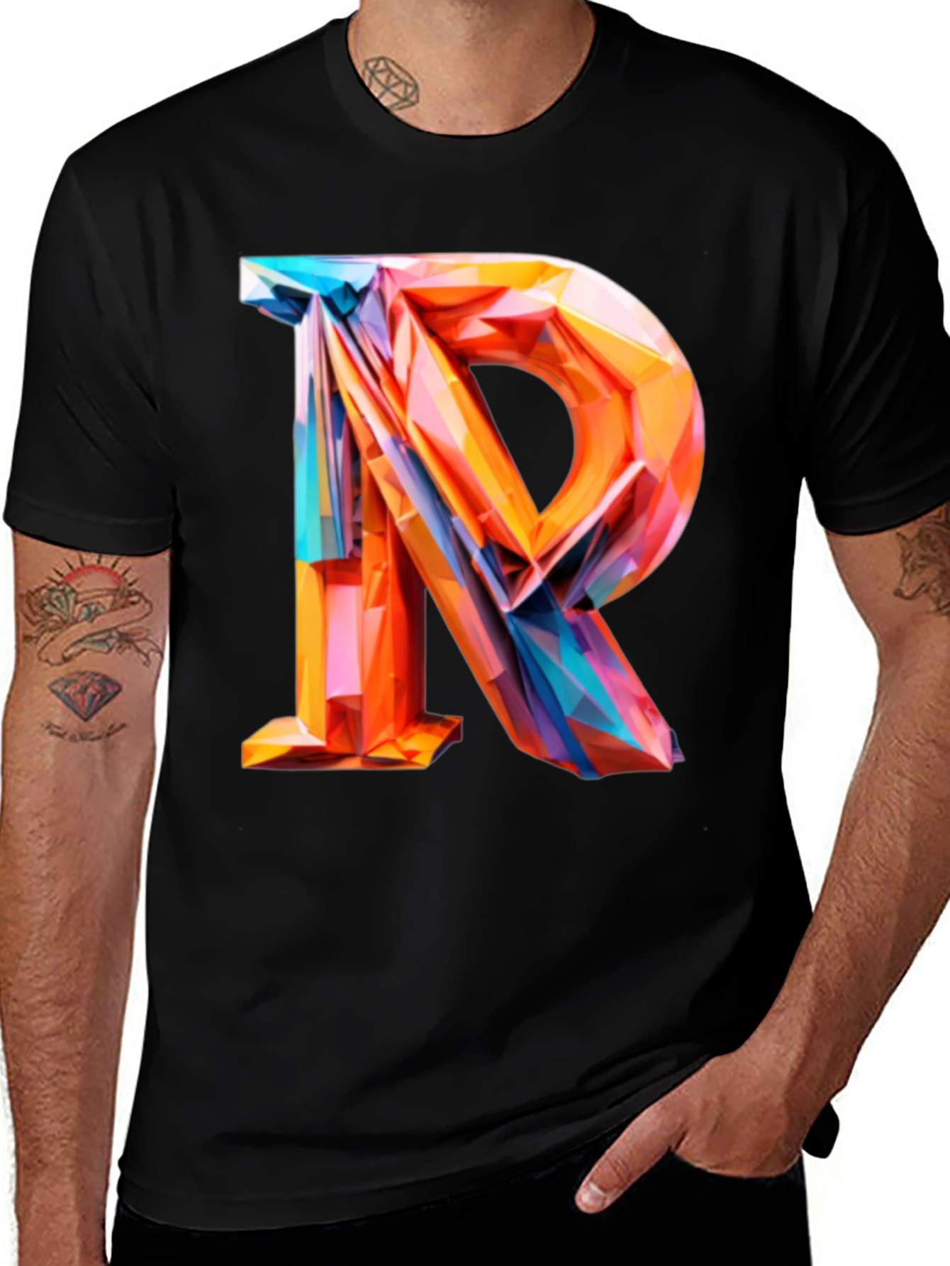 Variant 9 of Abstract Letter R Graphic Tee - Modern Geometric Design
