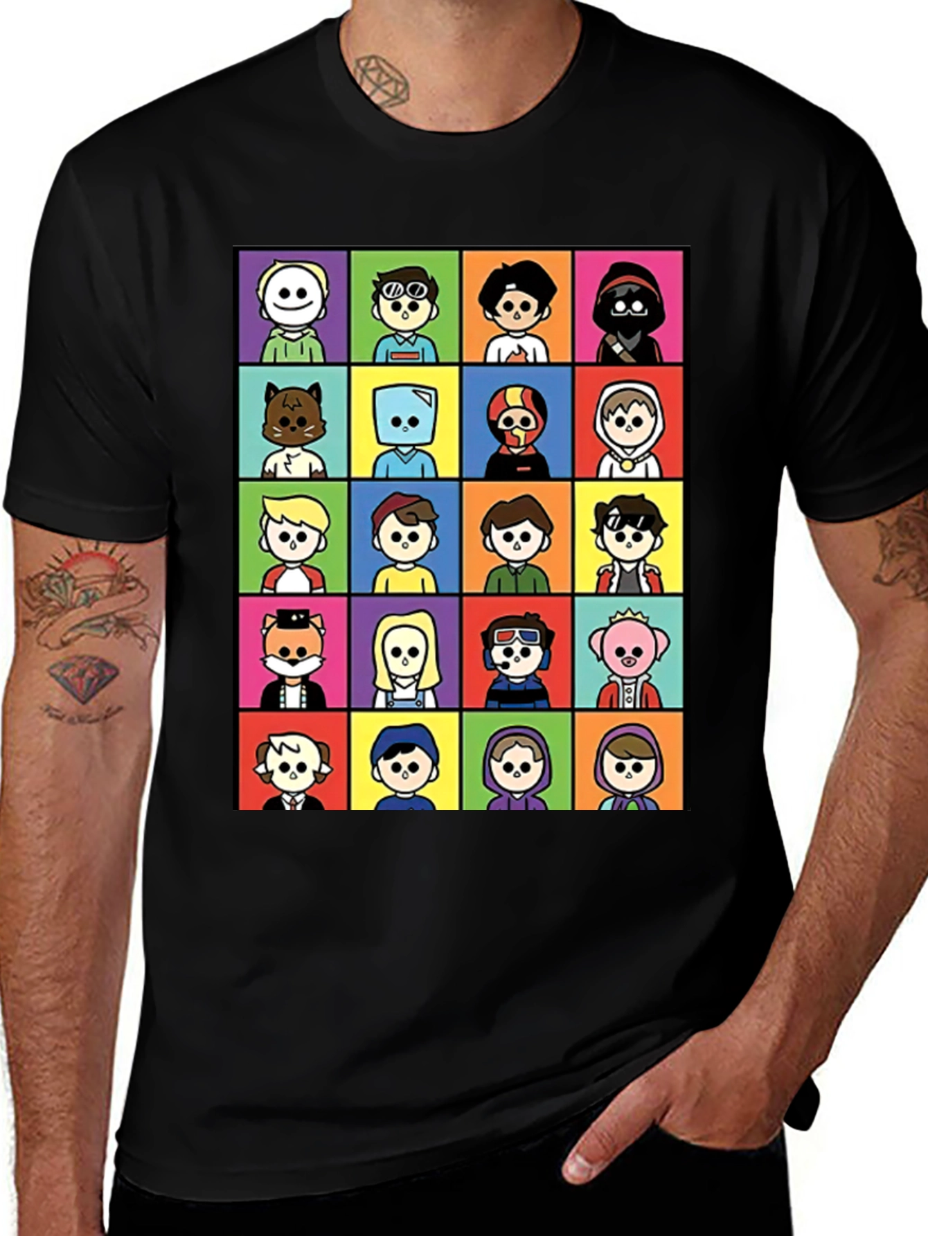 Cartoon Character Grid T-Shirt