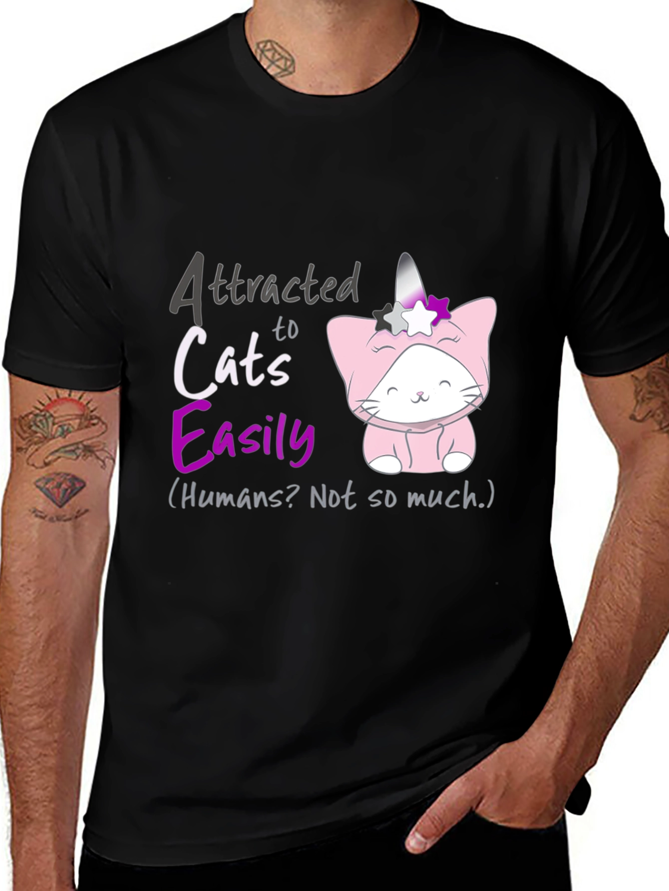 Variant 18 of Attracted to Cats Easily T-Shirt Asexual Pride