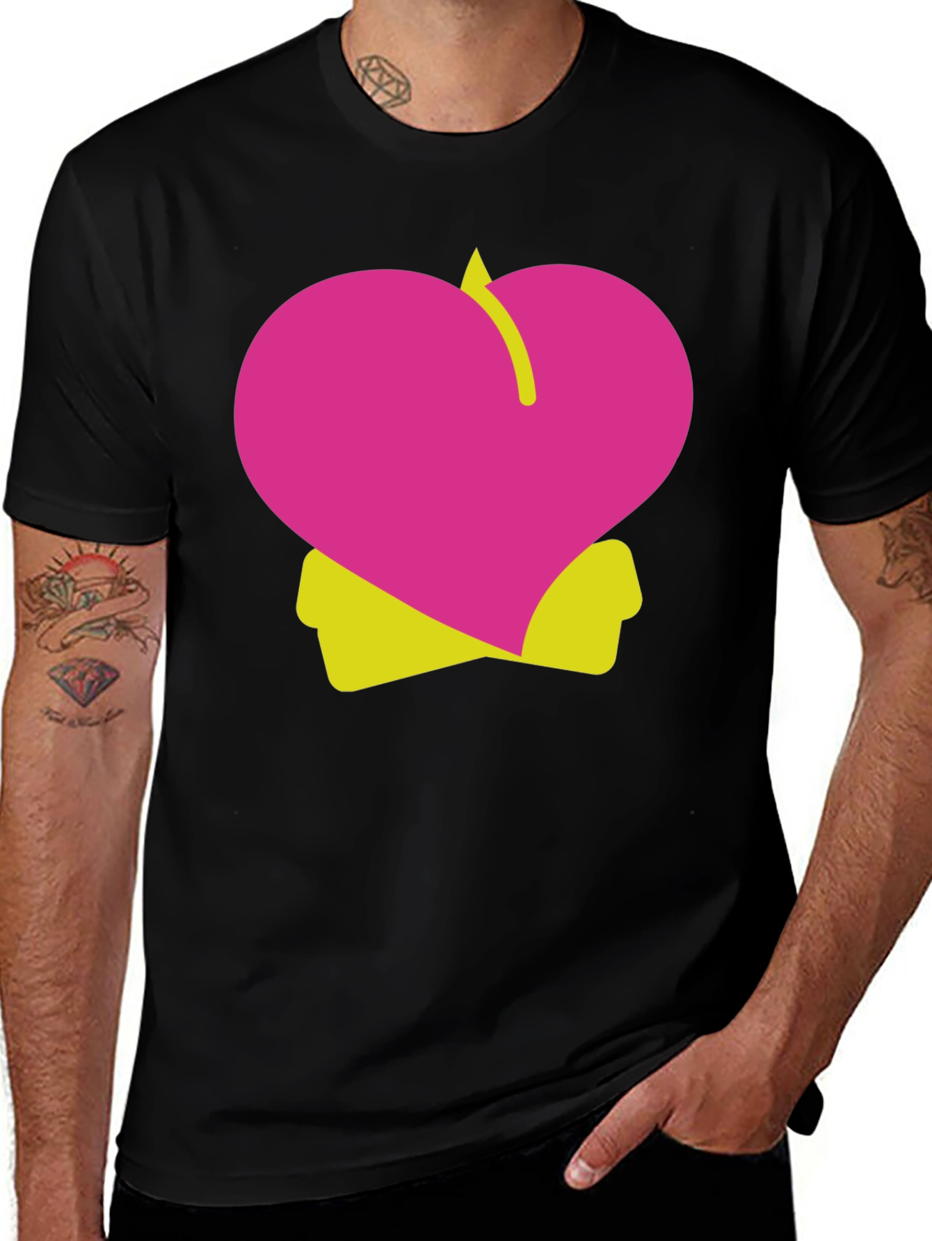 Variant 18 of Heart Peach Graphic Tee - Black