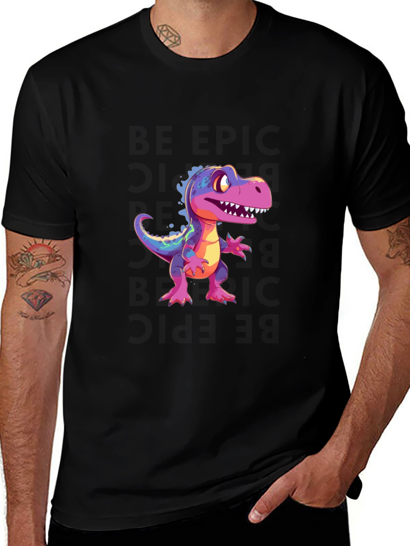 Variant 24 of Cartoon Dinosaur Graphic Tee - Black