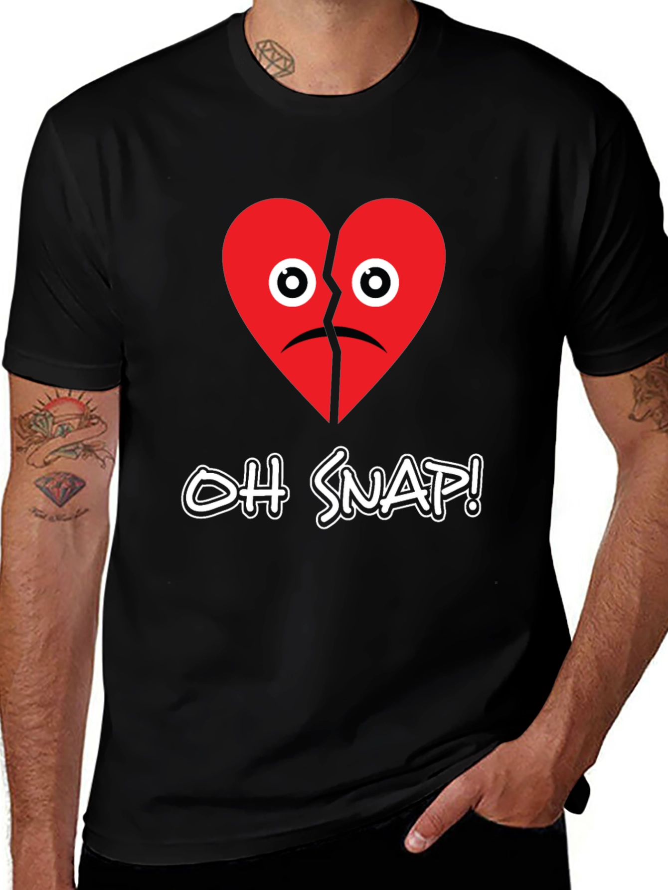 Variant 16 of Broken Heart Graphic T-Shirt - Oh Snap! Black Cotton Tee