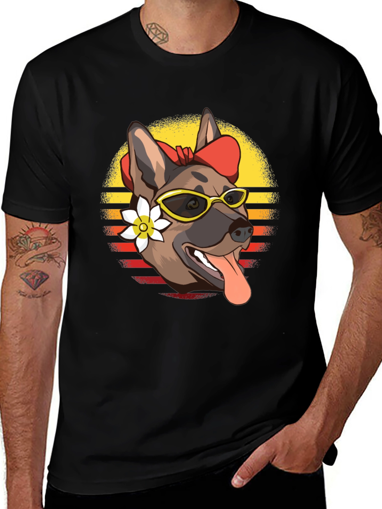 Cool Dog T-Shirt - Sunglasses & Flower Design