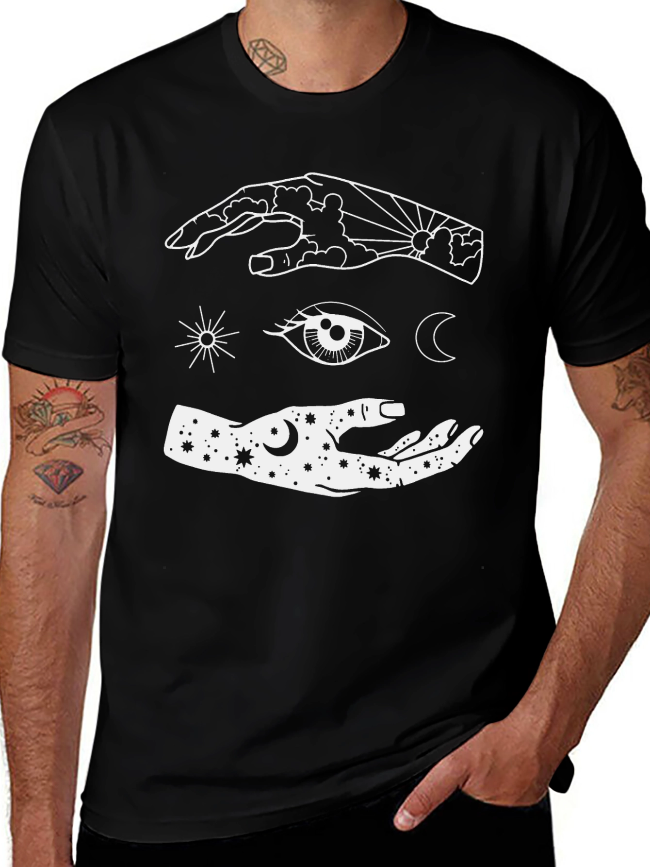 Variant 3 of Celestial Hand Graphic Tee - Unisex Black T-Shirt